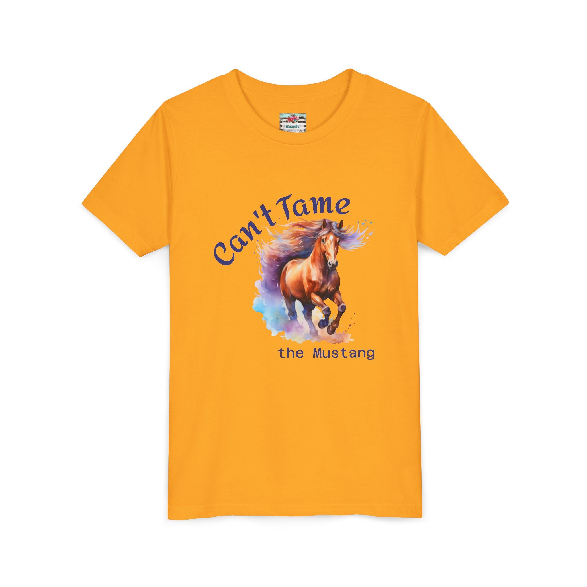 Girls “Can’t Tame the Mustang” T-Shirt | Watercolor Wild Horse Graphic Tee