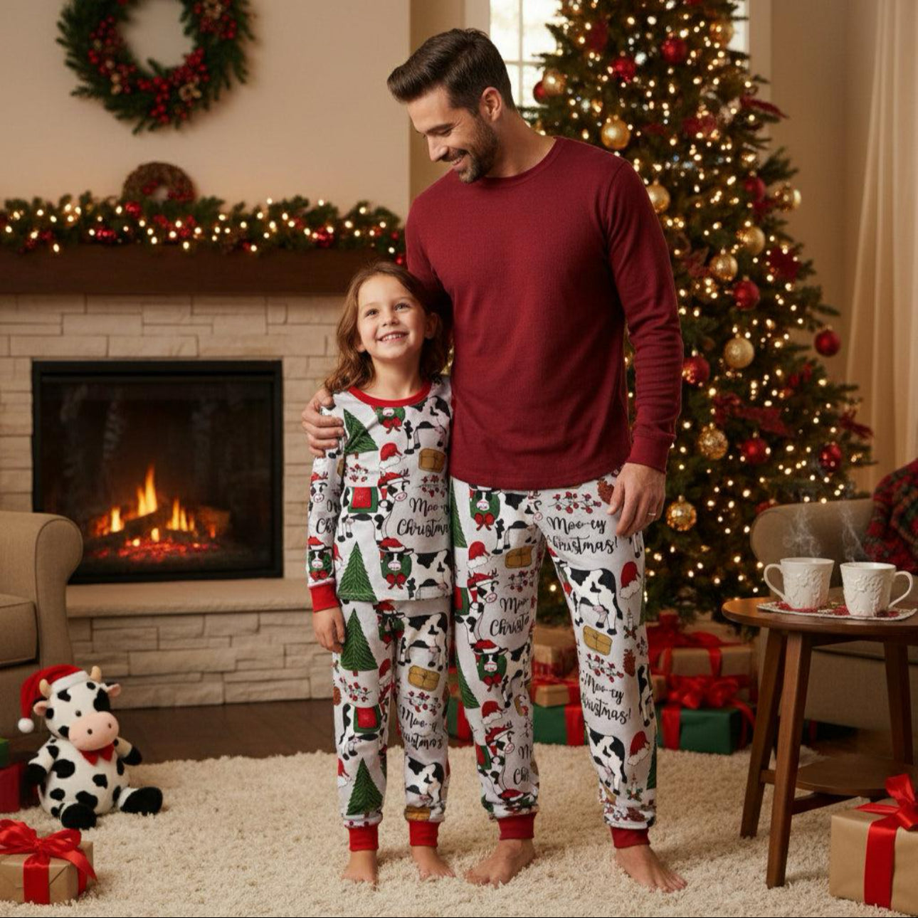 Matching Family “Moo-ey Christmas” Pajamas – Western Cow Print Holiday PJs | Kids & Adult Sets