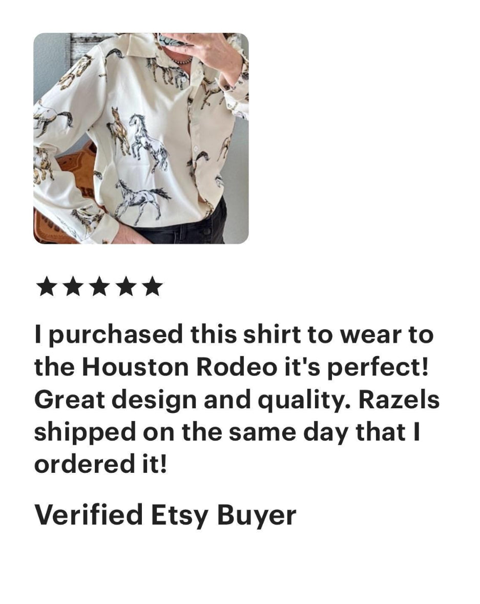 Wild Horse Print Button-Up Shirt: Western Cowgirl Style