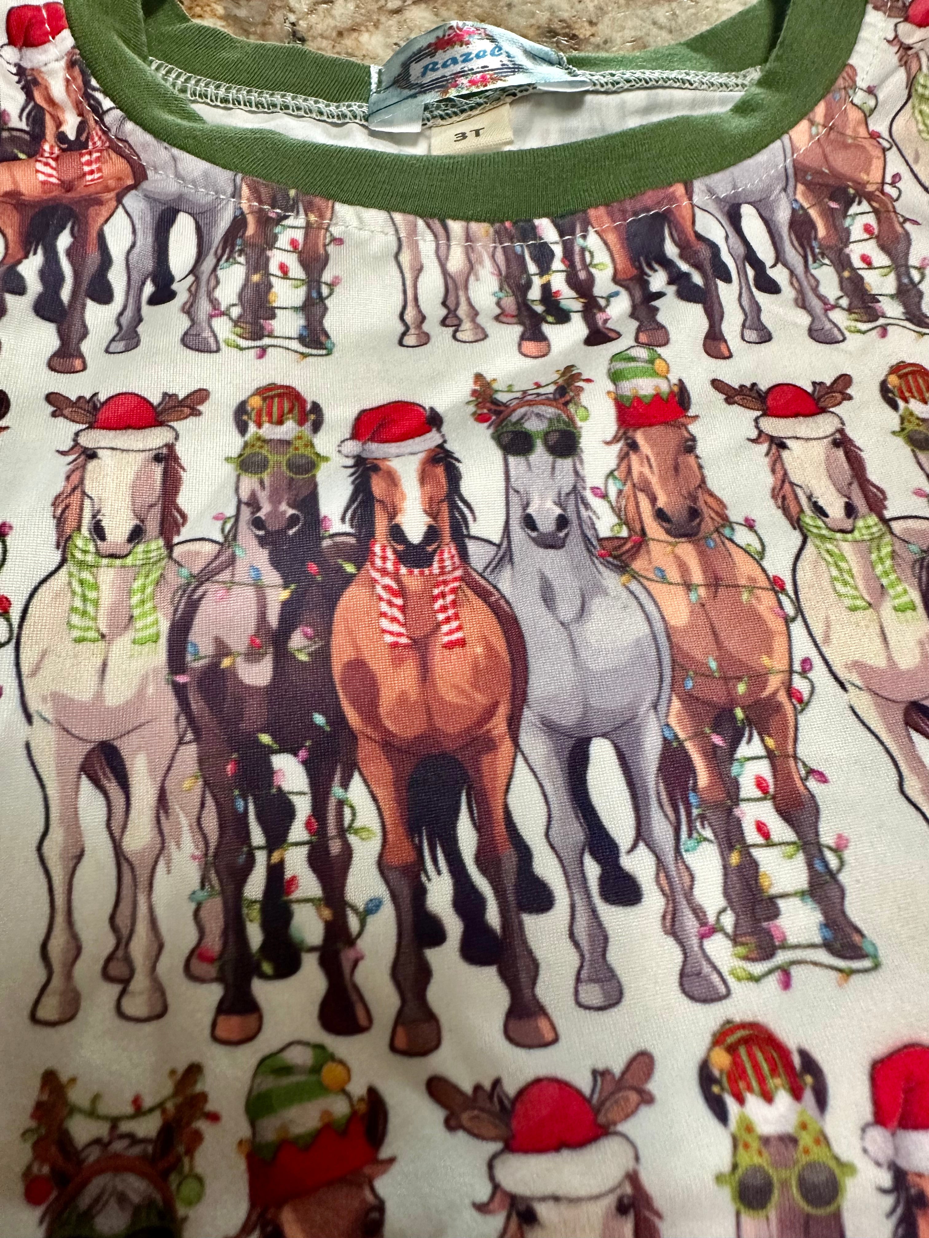 Matching Family Christmas Horse Pajamas | Holiday Western Horse PJs | Christmas Horse Shirt & Pajama Pants Set