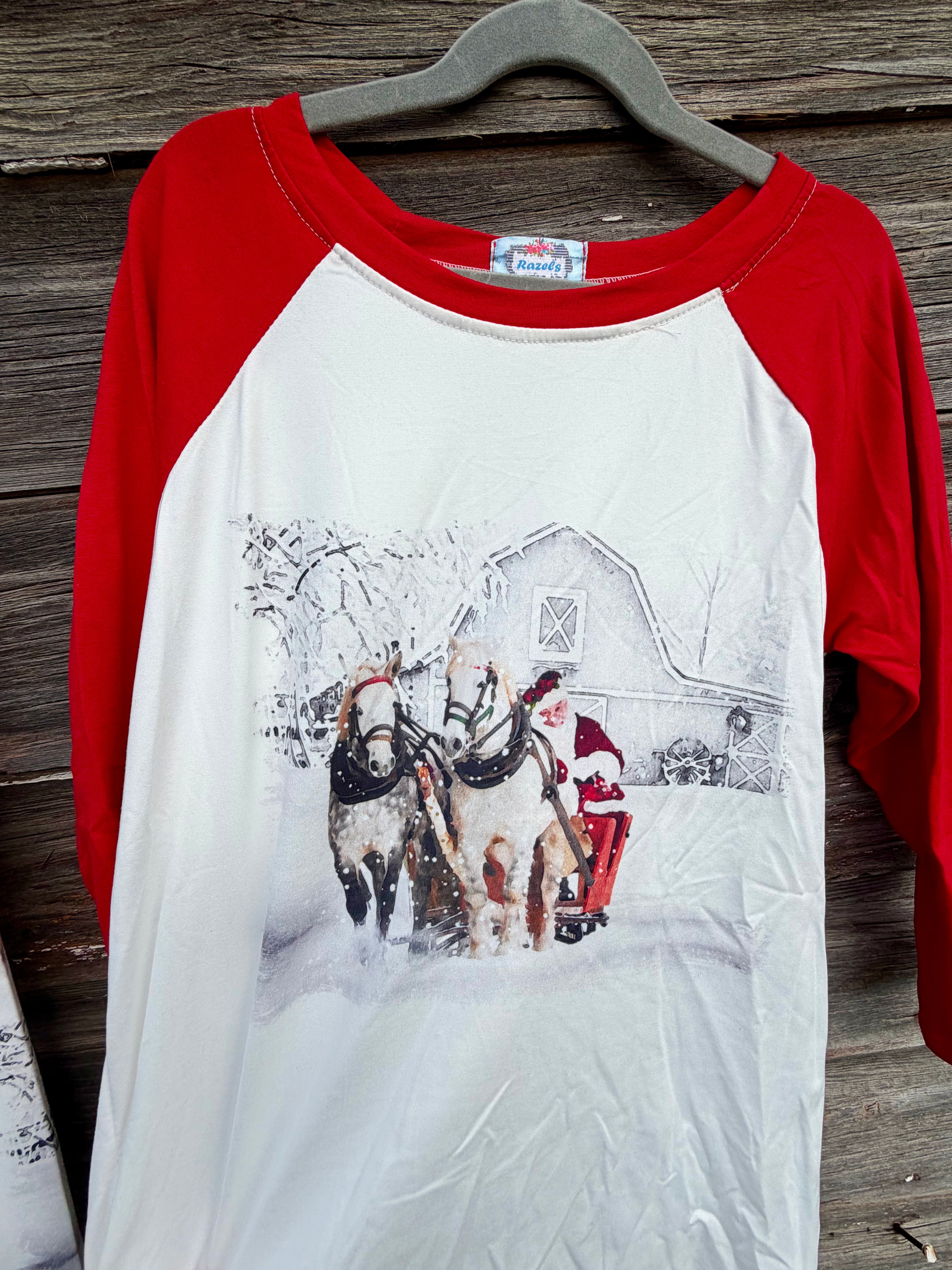 Western Christmas Sleigh Ride Pajamas, Adult Cowboy Santa PJs, Matching Family Holiday PJs