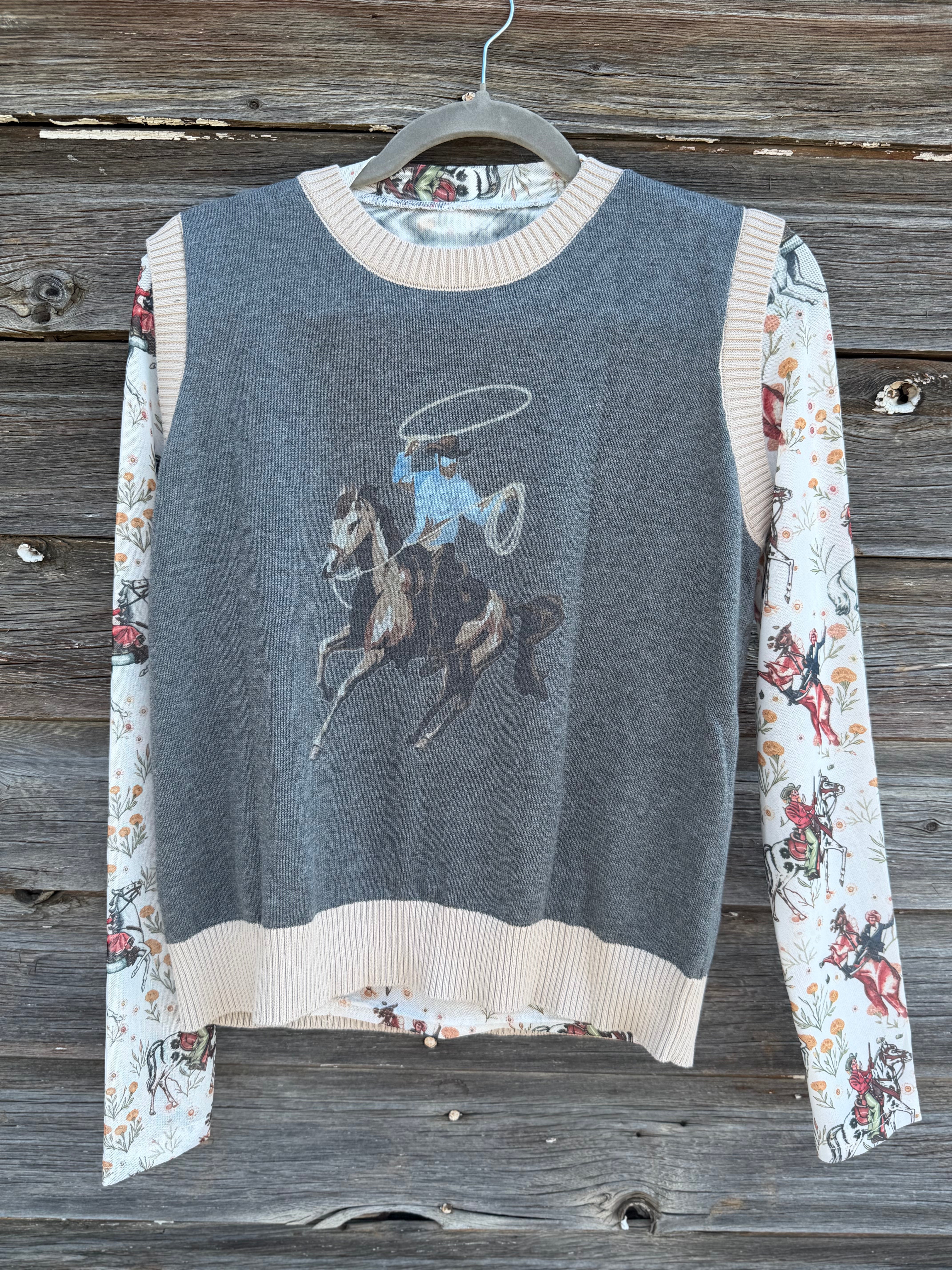 Women’s Western Sweater Vest, Layering Fall Vest, Team Roping Cowboy Horse