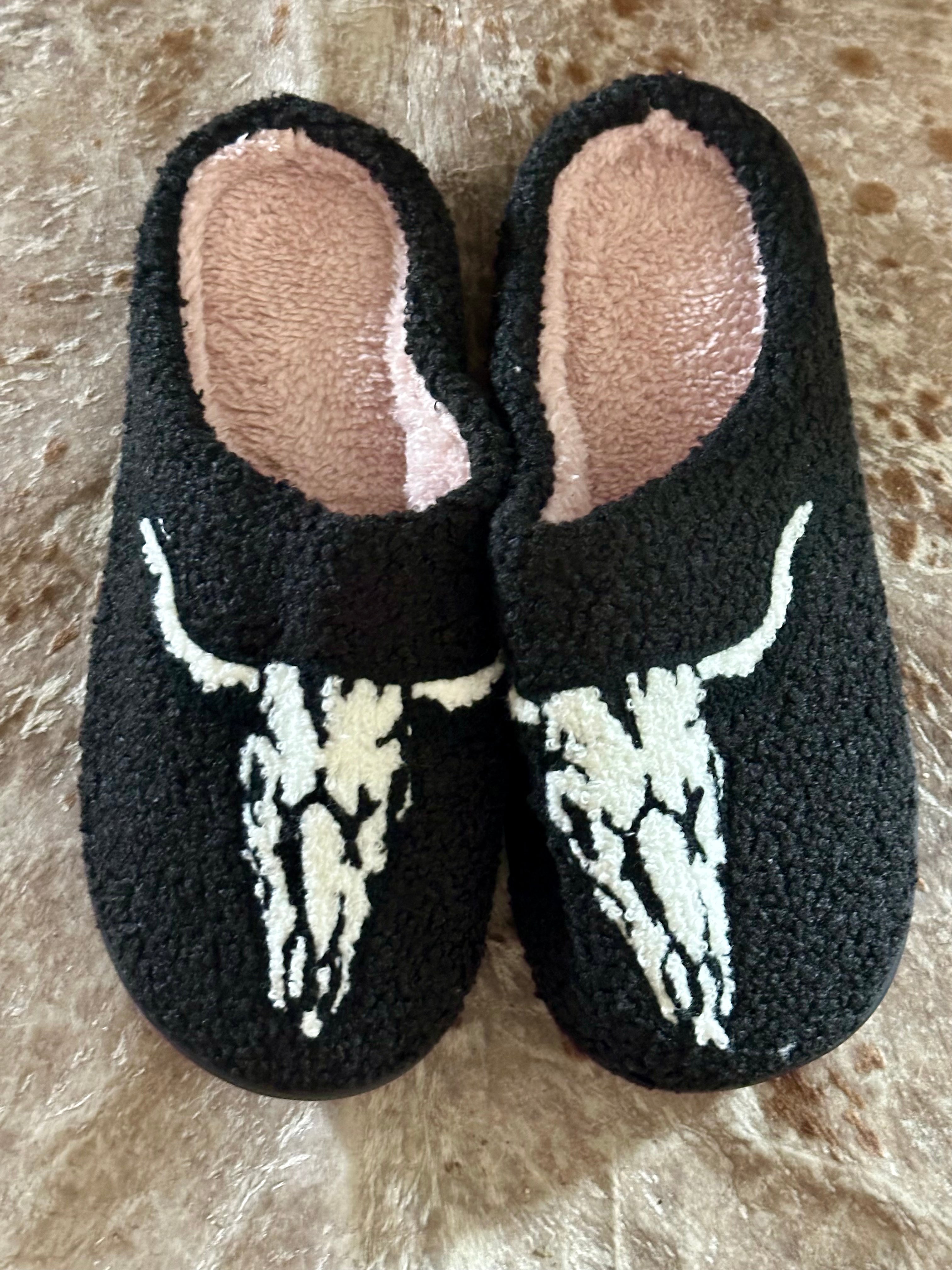 Longhorn Slippers, Cow Skull | Cowgirl Slippers, Steerhead, Bullhead, Western Slippers, Gift for Her