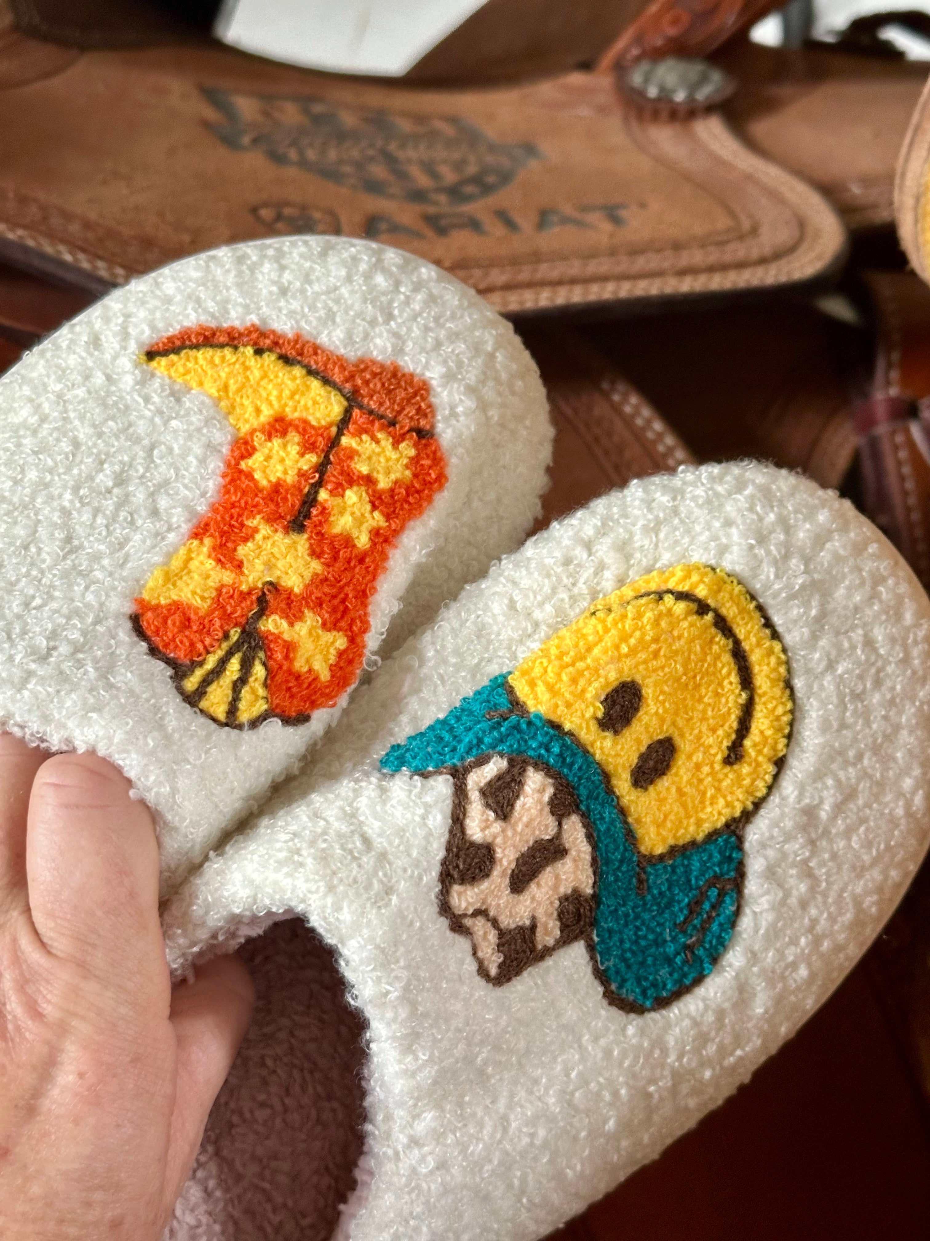 Smiley Face Cowboy Cowgirl Slippers | Western Boot Slippers, Western Gift, Fun Gifts