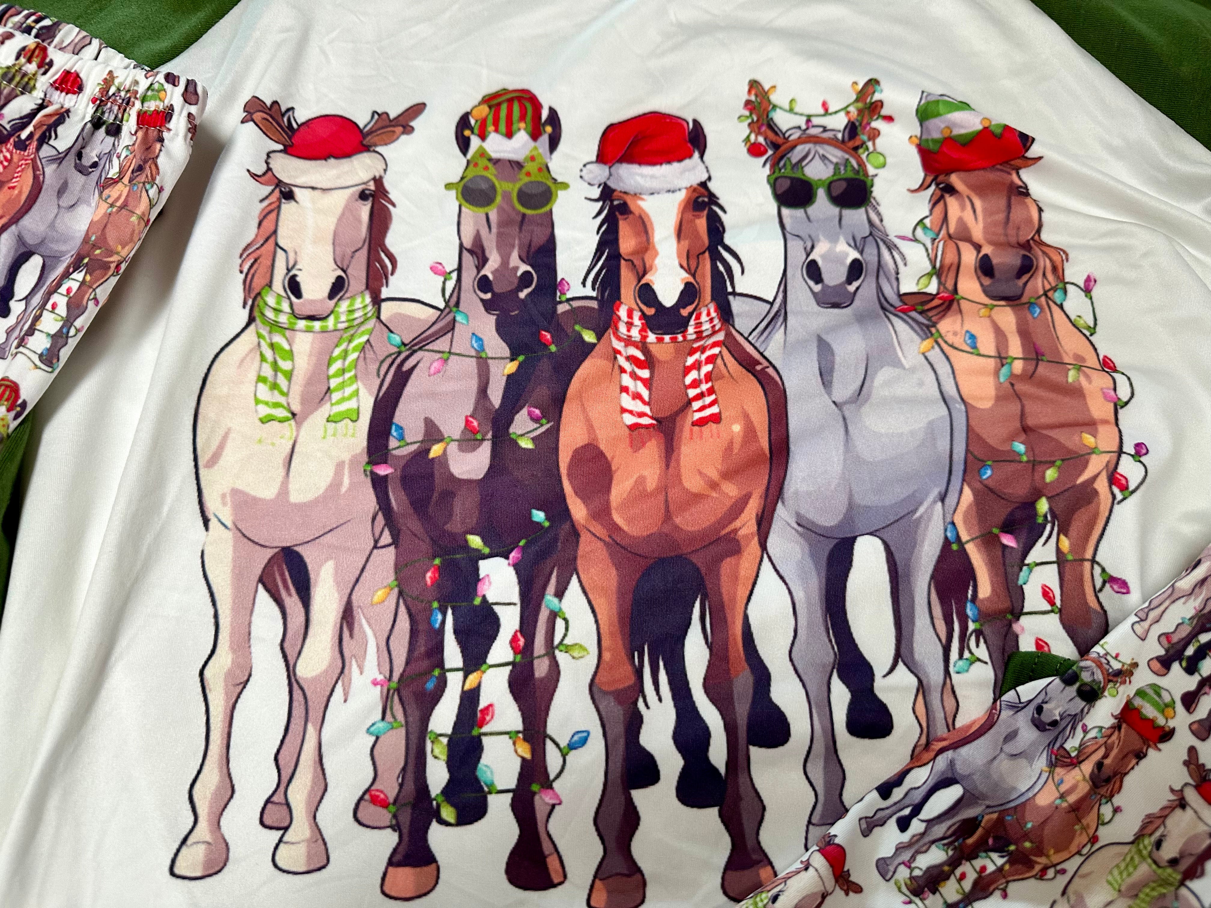 Matching Family Christmas Horse Pajamas | Holiday Western Horse PJs | Christmas Horse Shirt & Pajama Pants Set