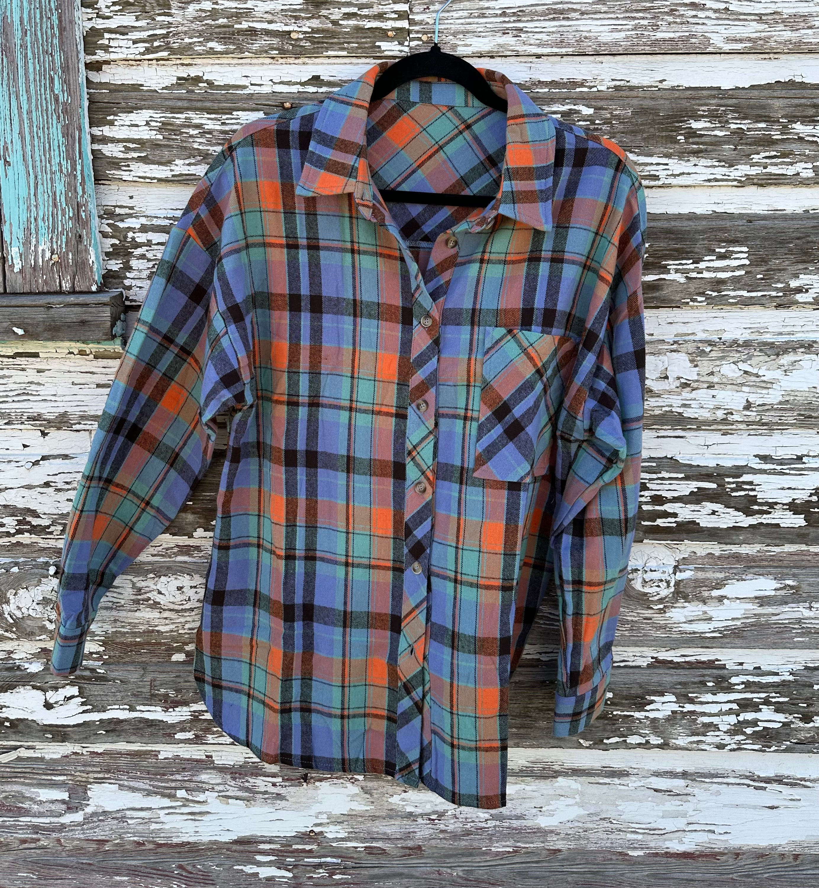 FALL Plaid Shirt – Womens's Vintage Style Western Loose Fit Button Up Long Sleeve Shirt