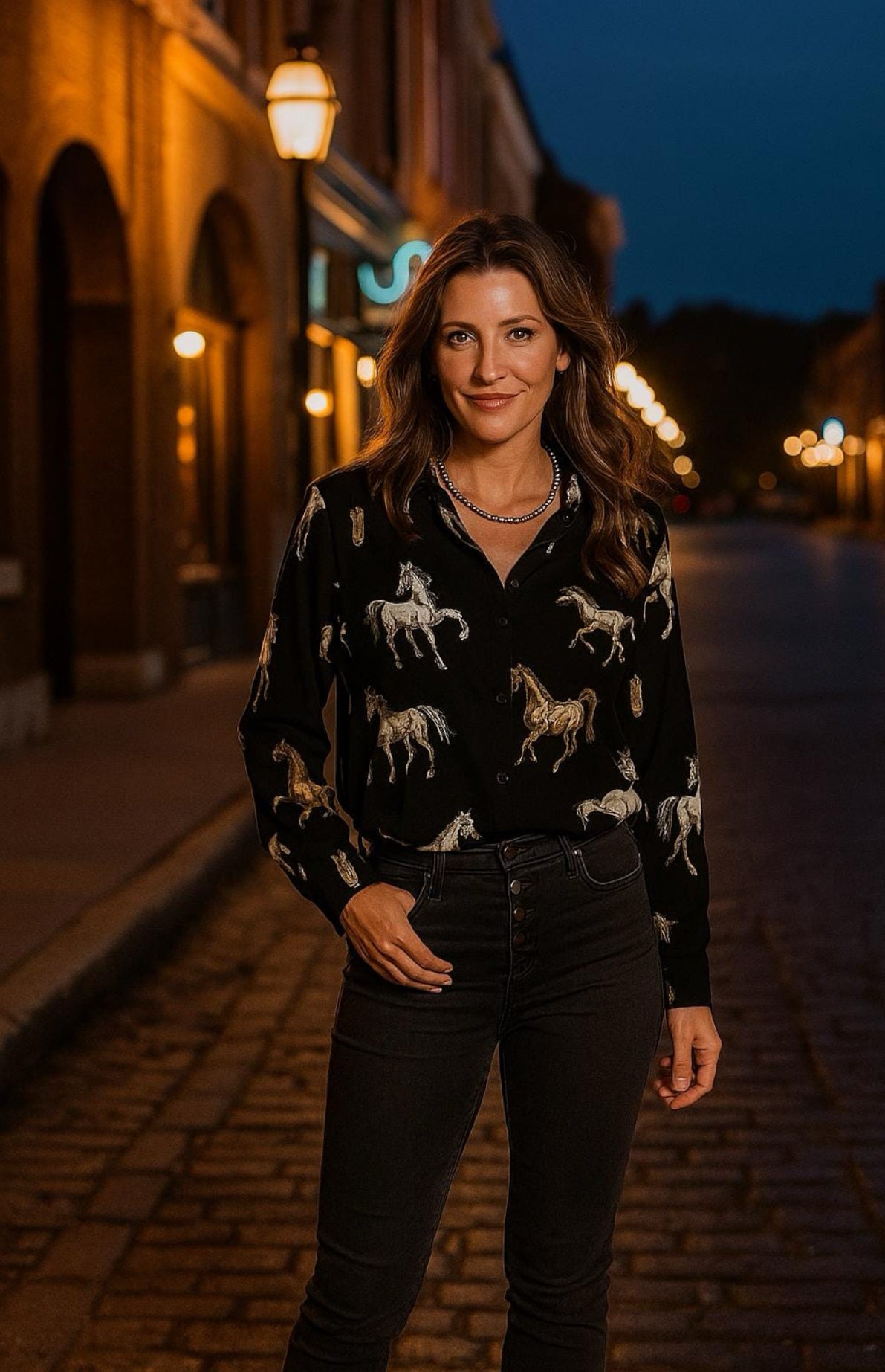 Wild Horse Print Button-Up Shirt: Western Cowgirl Style