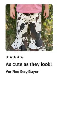 Girls Cowprint Bell Bottom Jeans, Western Cowgirl Jeans, Adjustable Waist, Toddler Girls