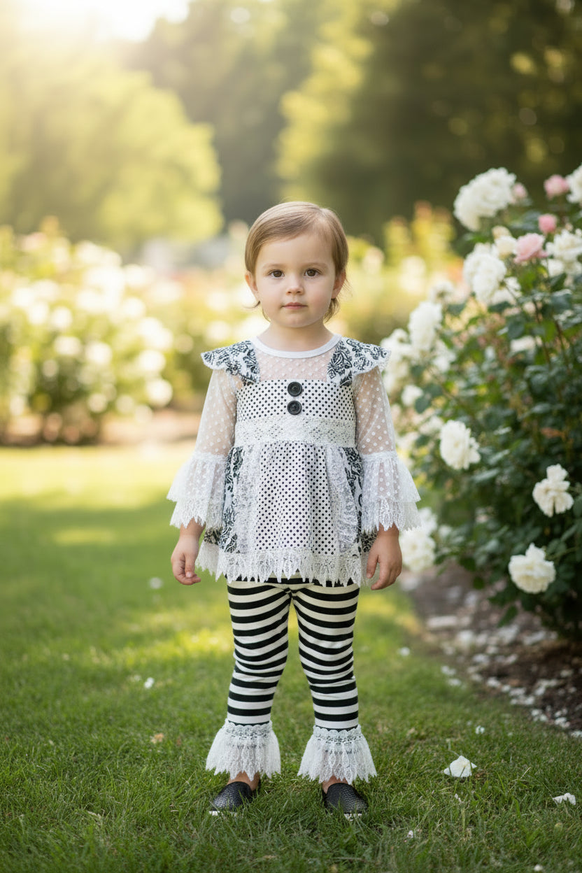 GIRLS BLACK AND WHITE LACE OUTFIT