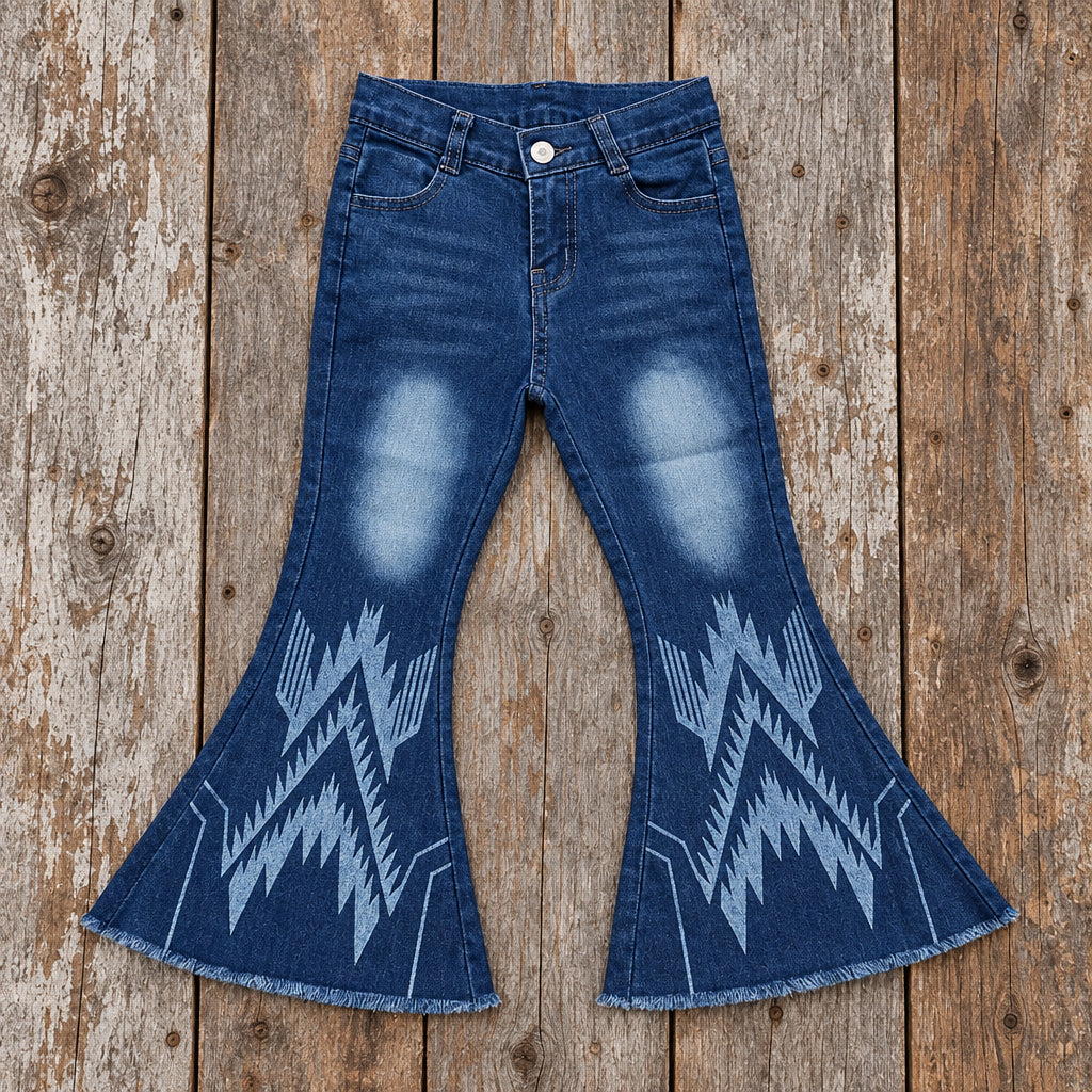 GIRLS SOUTHWESTERN JEANS ON BARNWOOD