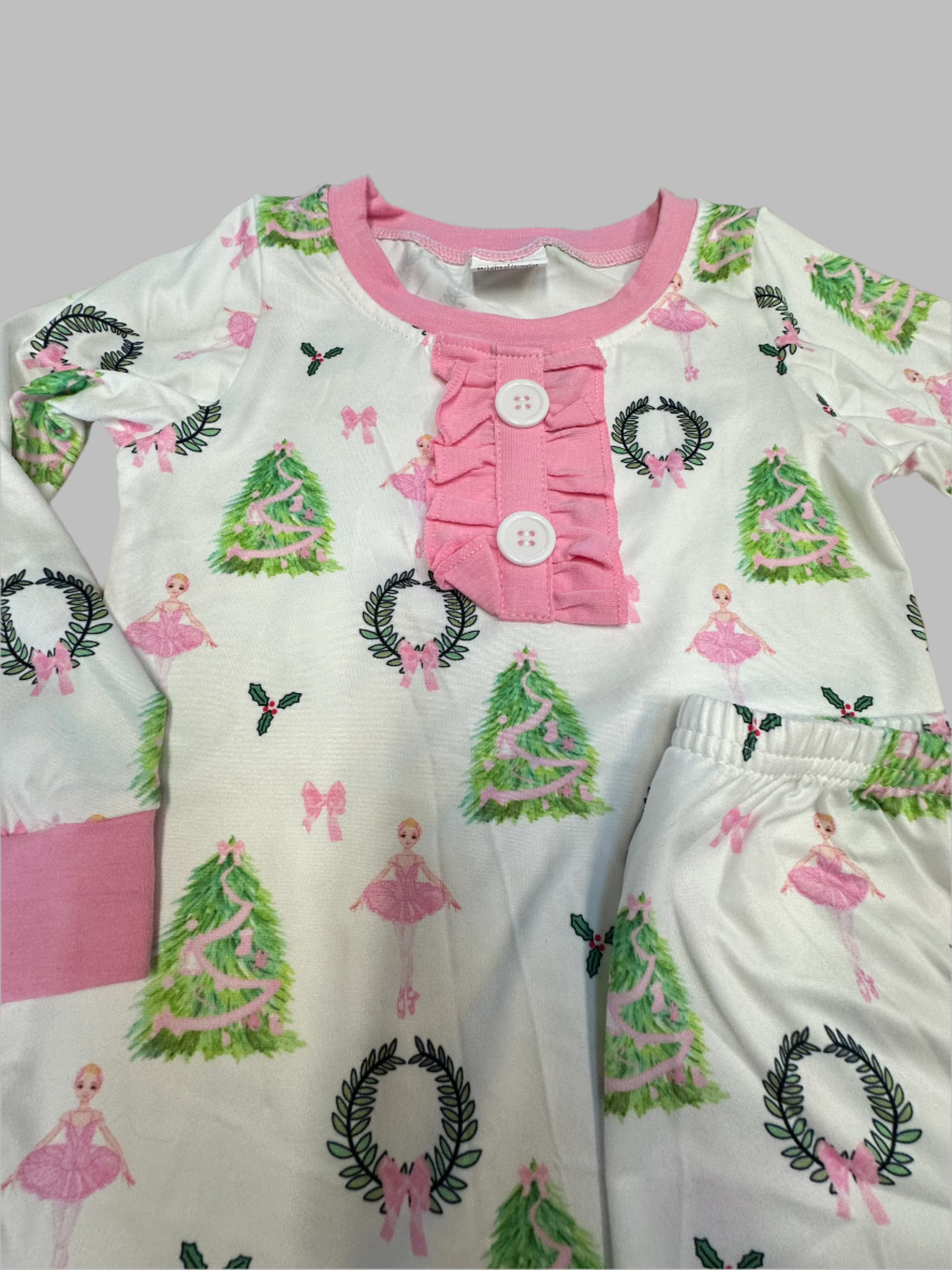 Girls Christmas Dancer Pajamas, Christmas Wreath Trees and ballerinas