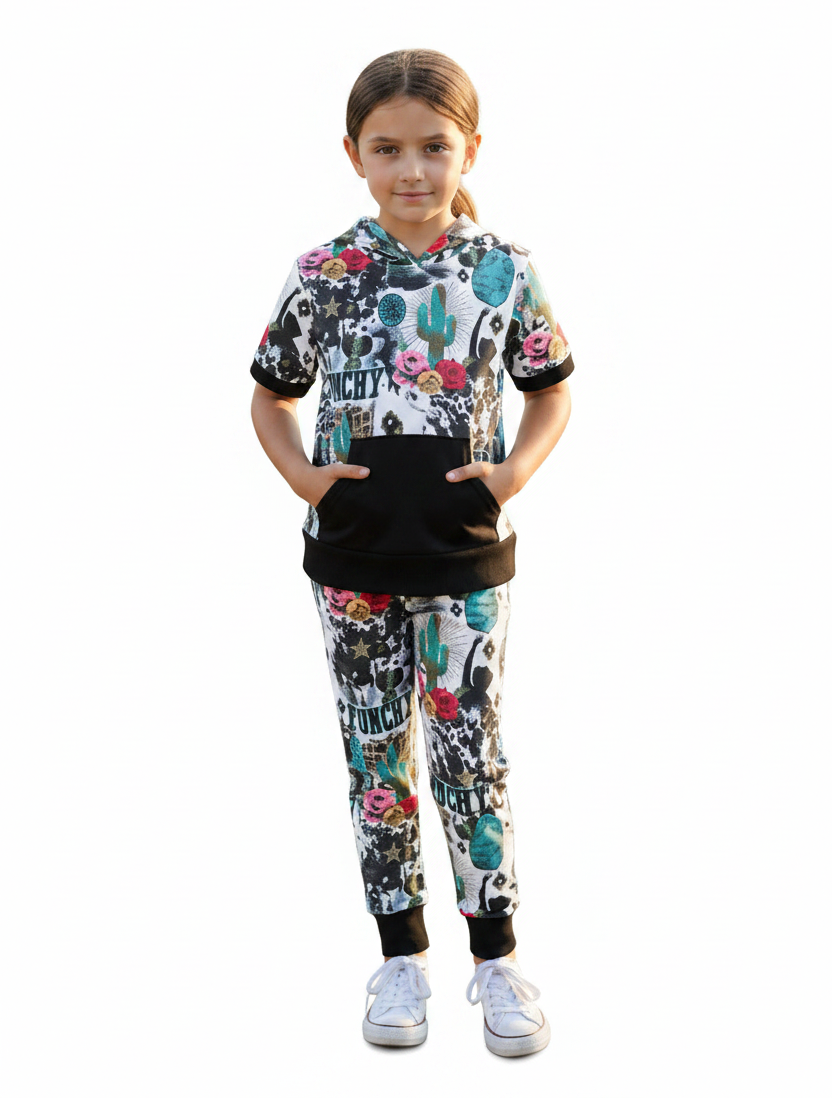 Girls Cowgirl Hoodie & Jogger Set – Kids Western Outfit