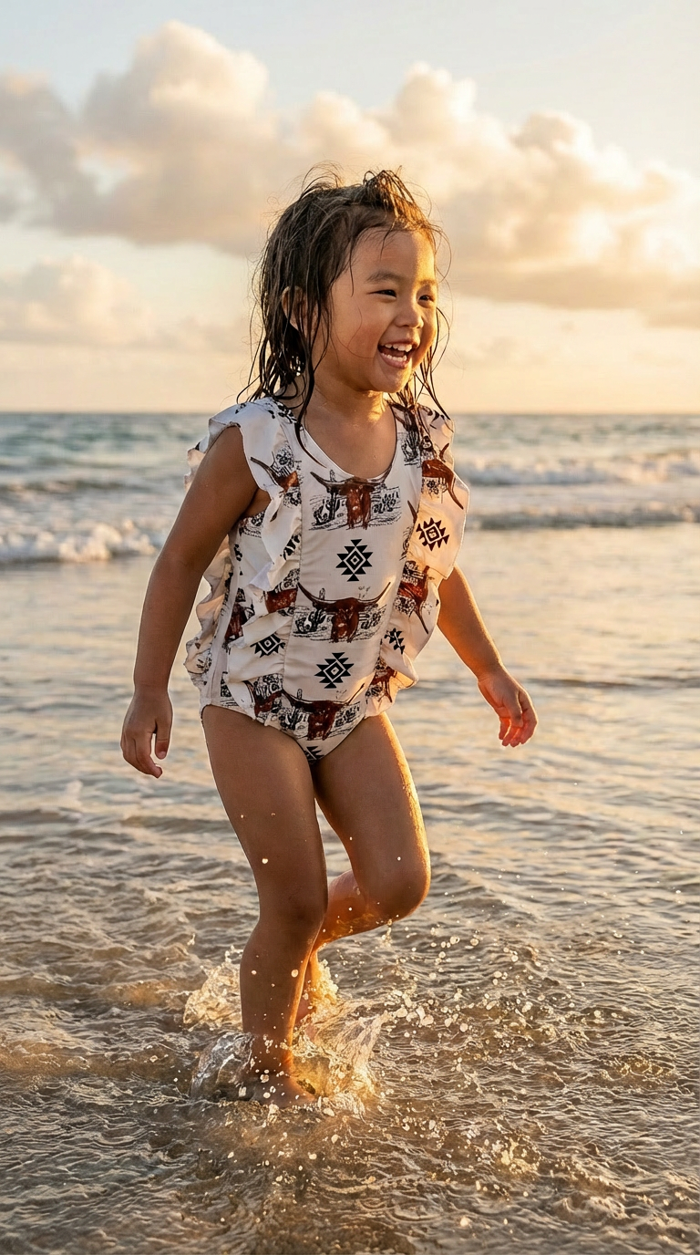 Longhorn Steer Swimsuits | Western Cowboy & Cowgirl Swimwear for Kids