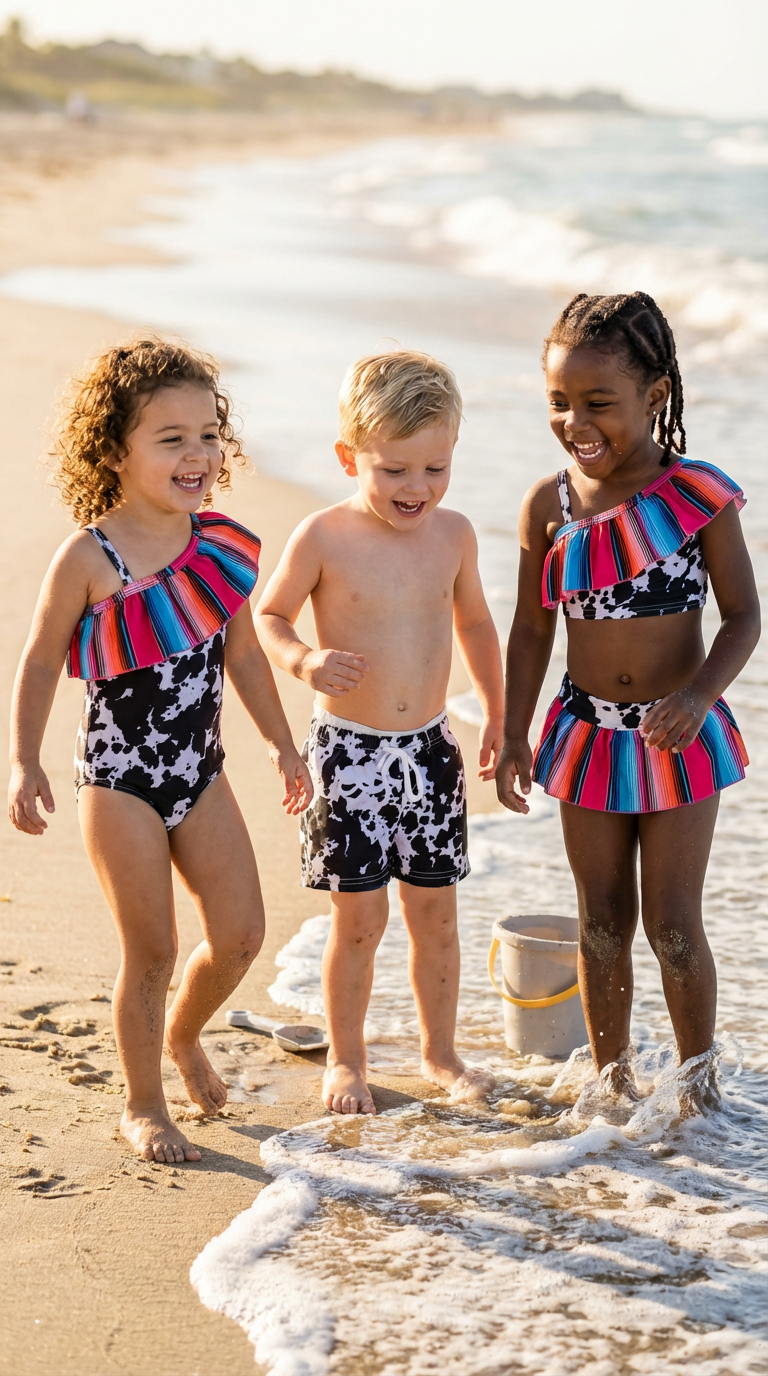 Girls & Boys Western Swimsuits | Cow Print Matching Swimwear