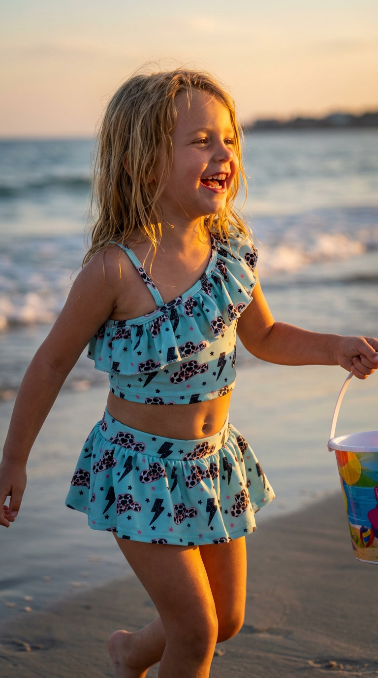 Girls Western Tankini Swimsuit, Skirted Cowgirl Swim Set, Leopard Cowboy Hat Swimsuit