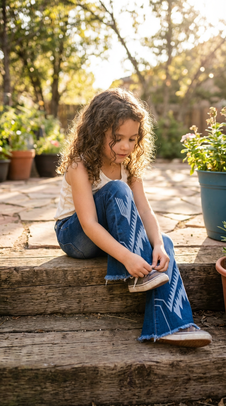 Girls Western Bell Bottom Jeans | Cowgirl Flare Jeans Kids | Southwestern Girls Jeans