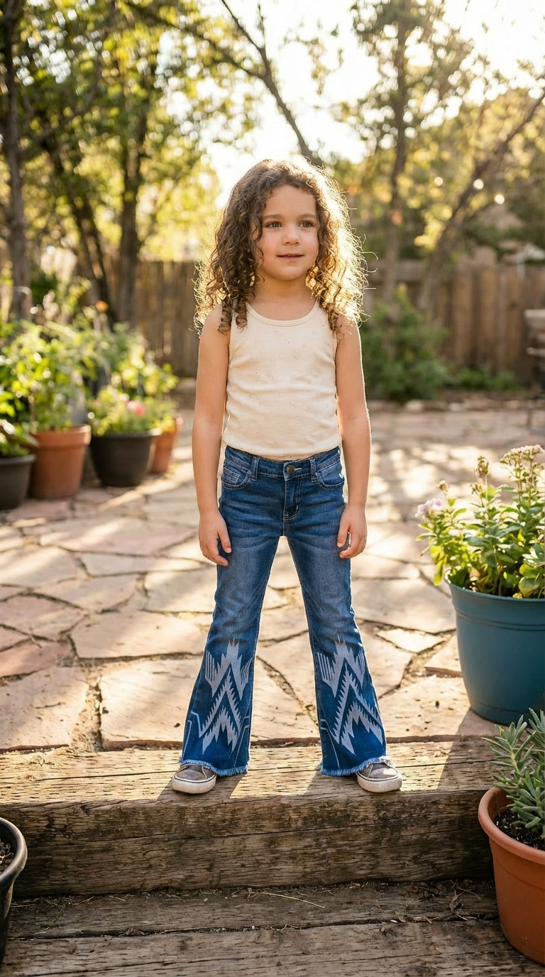 Girls Western Bell Bottom Jeans | Cowgirl Flare Jeans Kids | Southwestern Girls Jeans