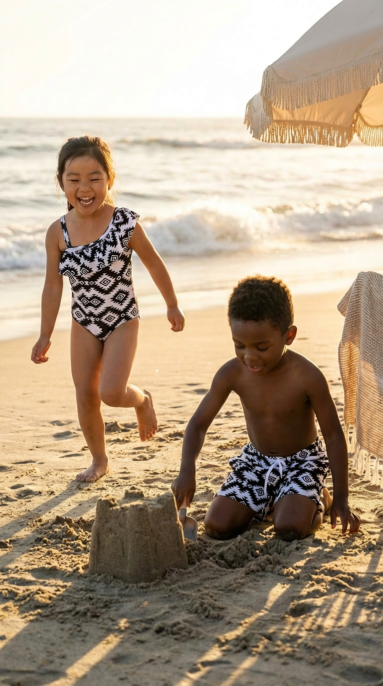 Matching Kids Swimsuits, Western Black and White Swimsuits