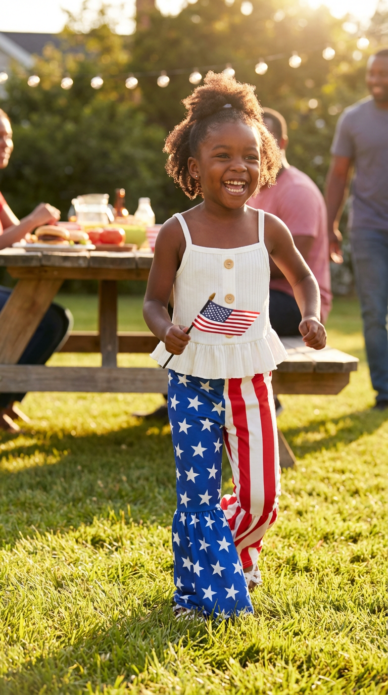Girls Patriotic Bell Bottom Set | 4th of July Star Outfit