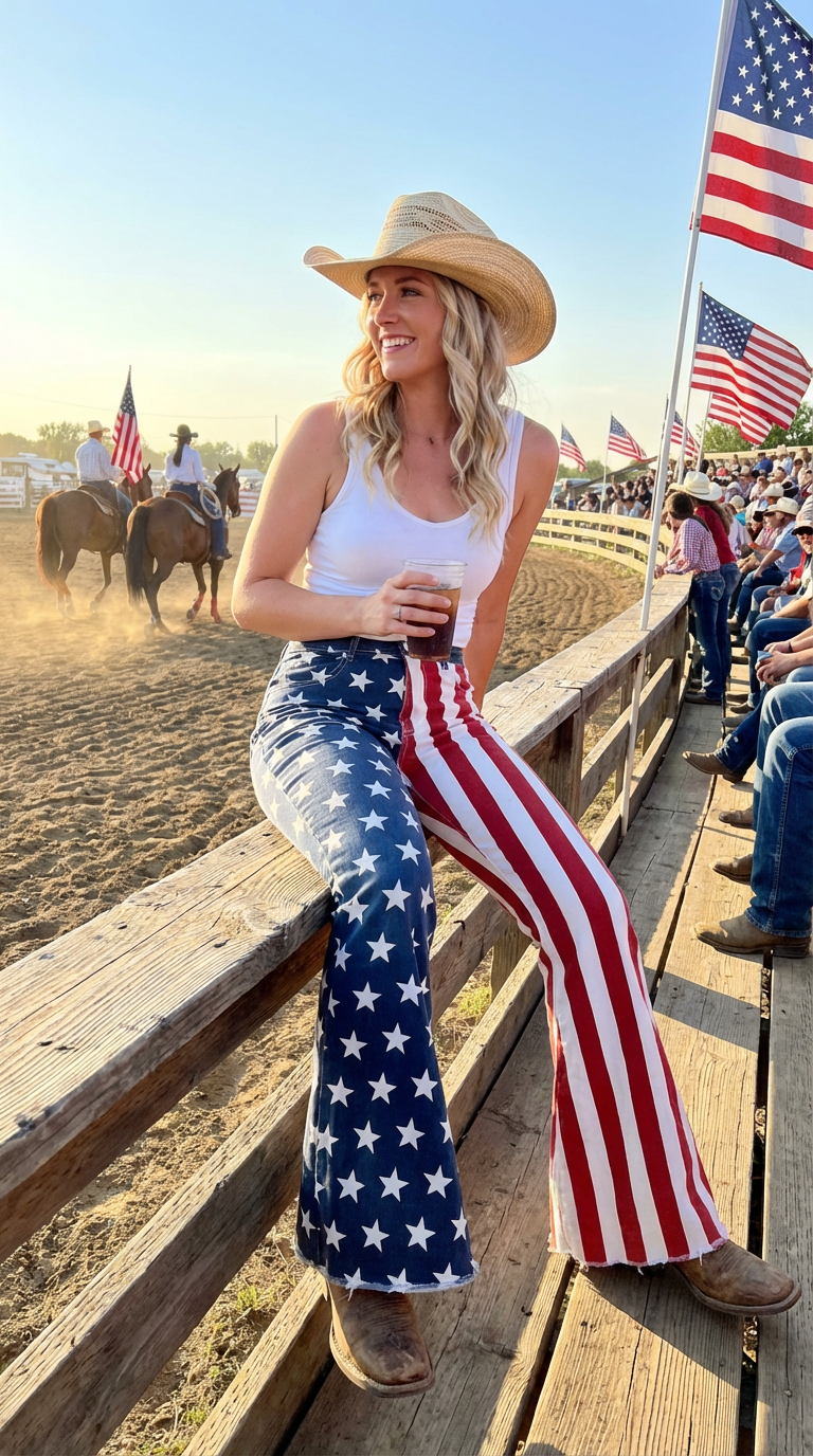 Women’s 4th of July Bell Bottom Jeans American USA Flag USA Festival Pants
