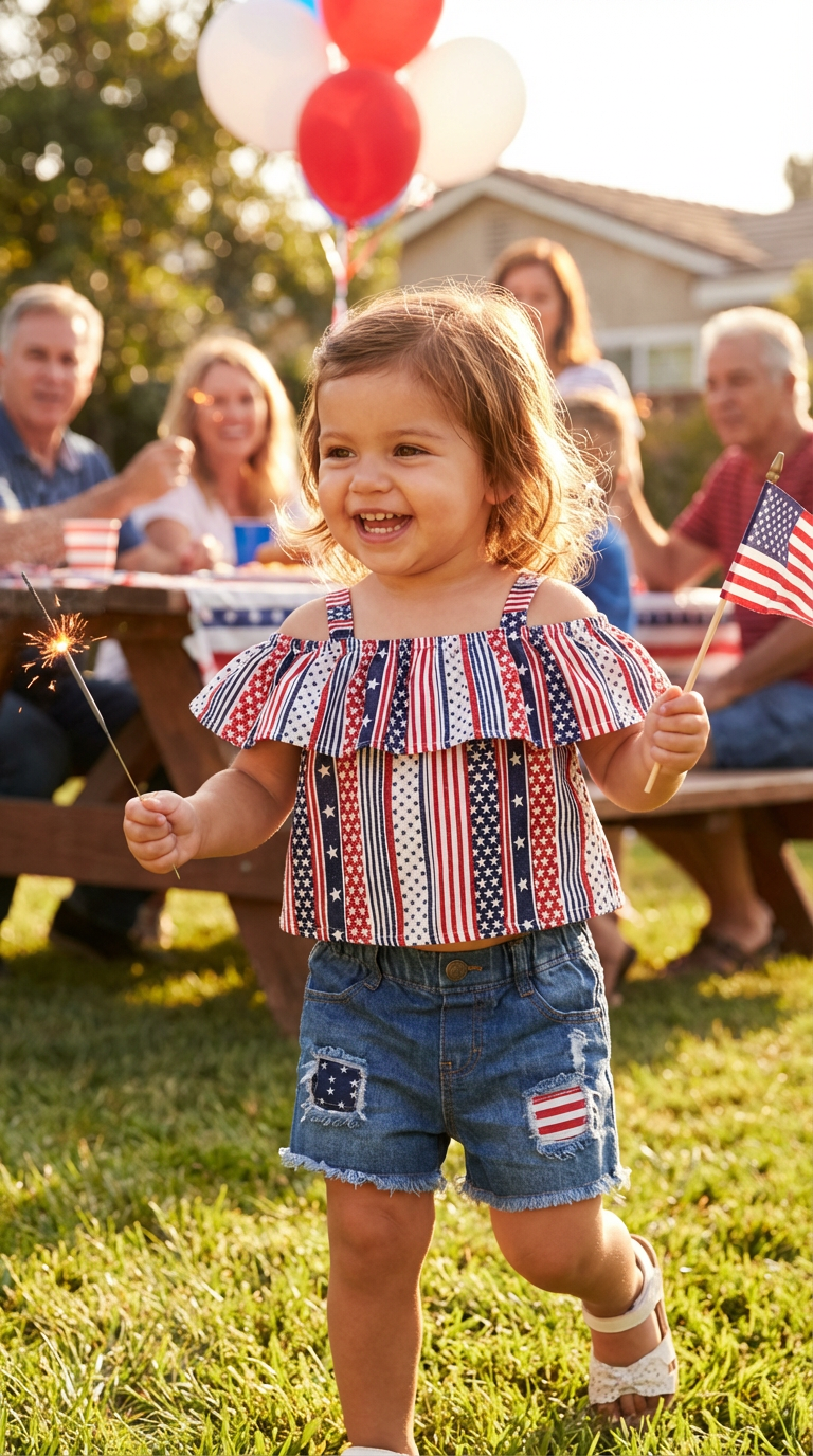 4th of July Outfit: American Flag Shirt & Distressed Denim Shorts