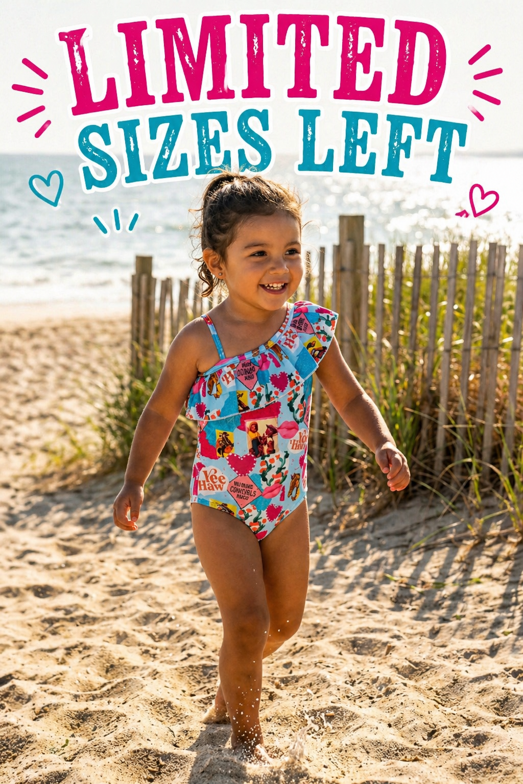 Girls Cowgirl Swimsuit • Western Ruffled One‑Piece • Pink Cowgirl Bathing Suit