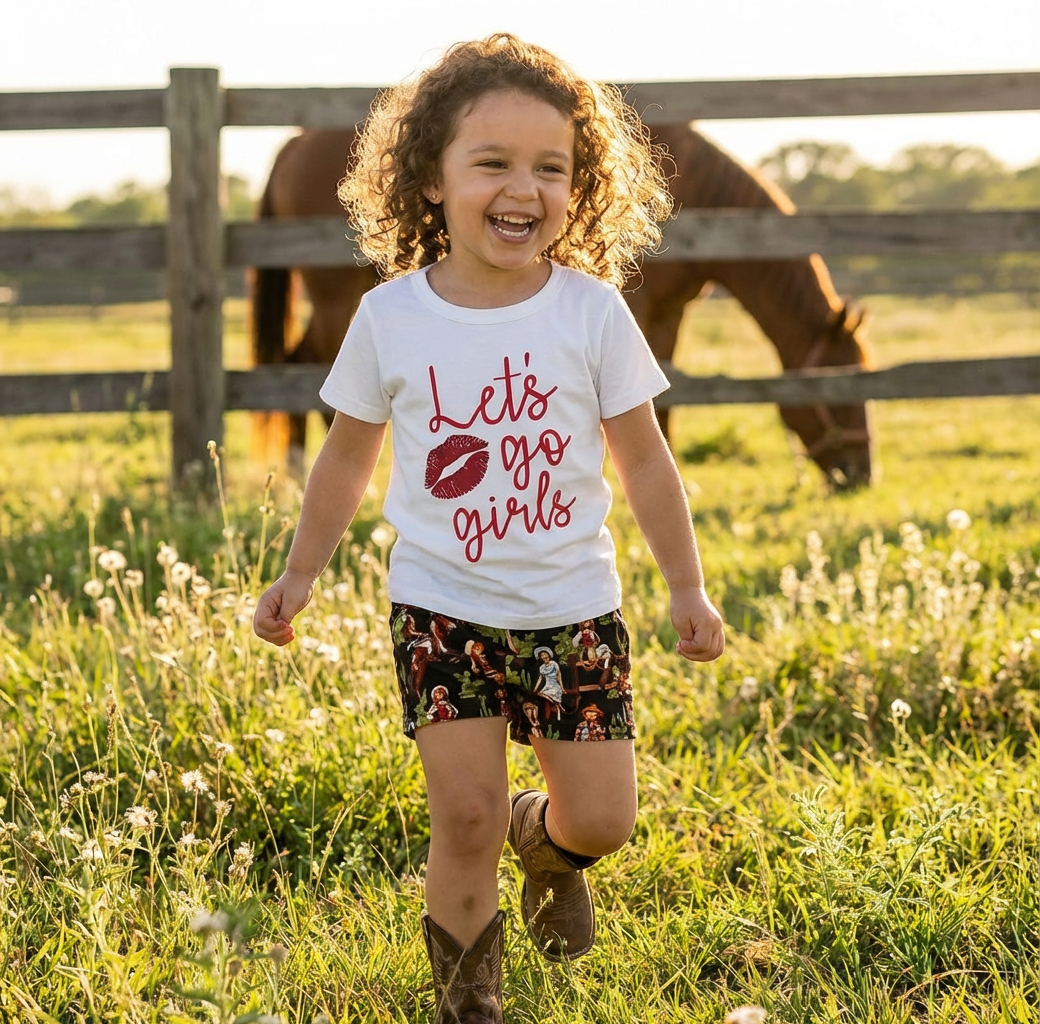 Let’s Go Girls Western Outfit for Girls | Cowgirl Bell Bottom or Shorts Set