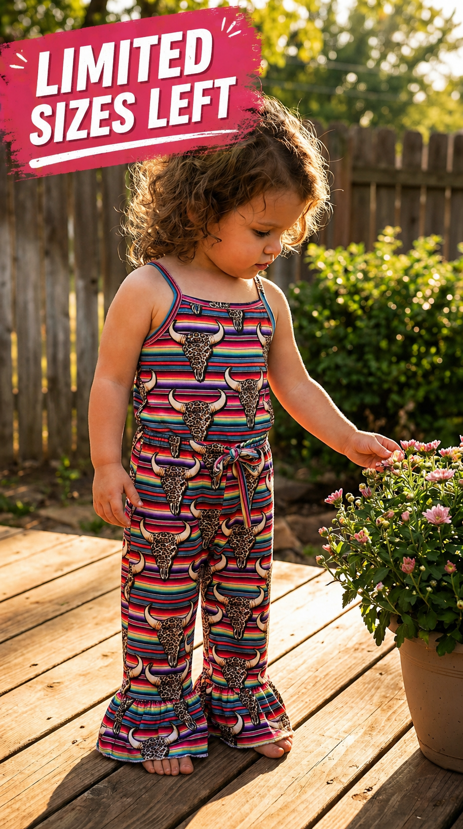 Girls Western Bell Bottom Romper Serape Cow Skull Cowgirl Jumpsuit Toddler Outfit