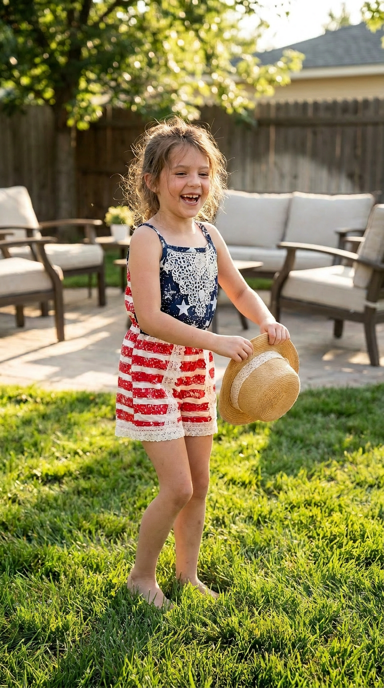 USA Flag Romper: Patriotic Girls Jumpsuit