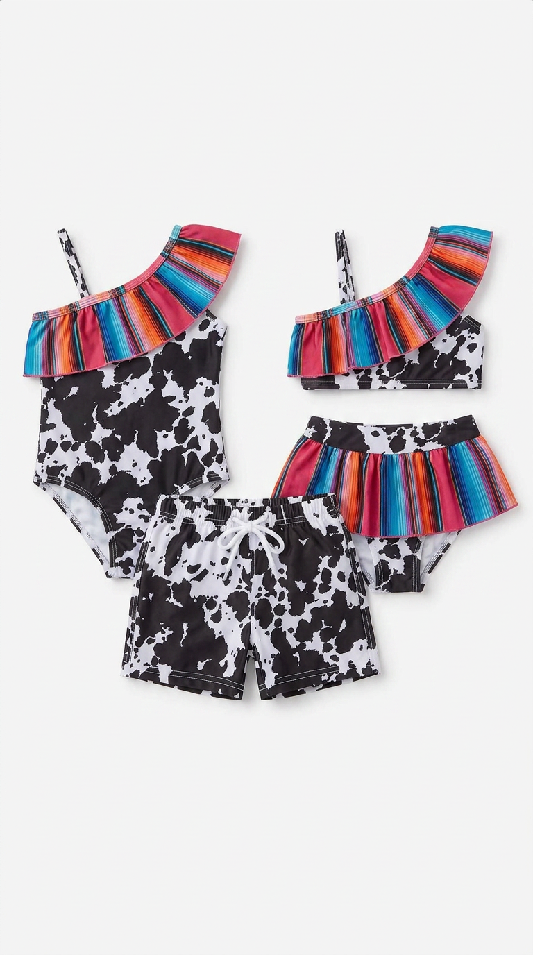 Girls & Boys Western Cowhide Swimsuits | Cow Print Matching Swimwear