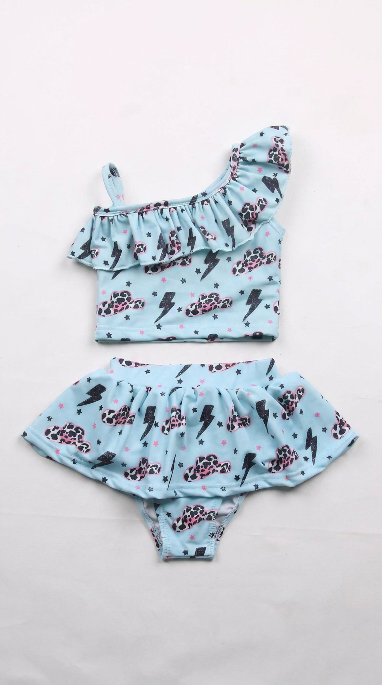 Girls Western Tankini Swimsuit, Skirted Cowgirl Swim Set, Leopard Cowboy Hat Swimsuit