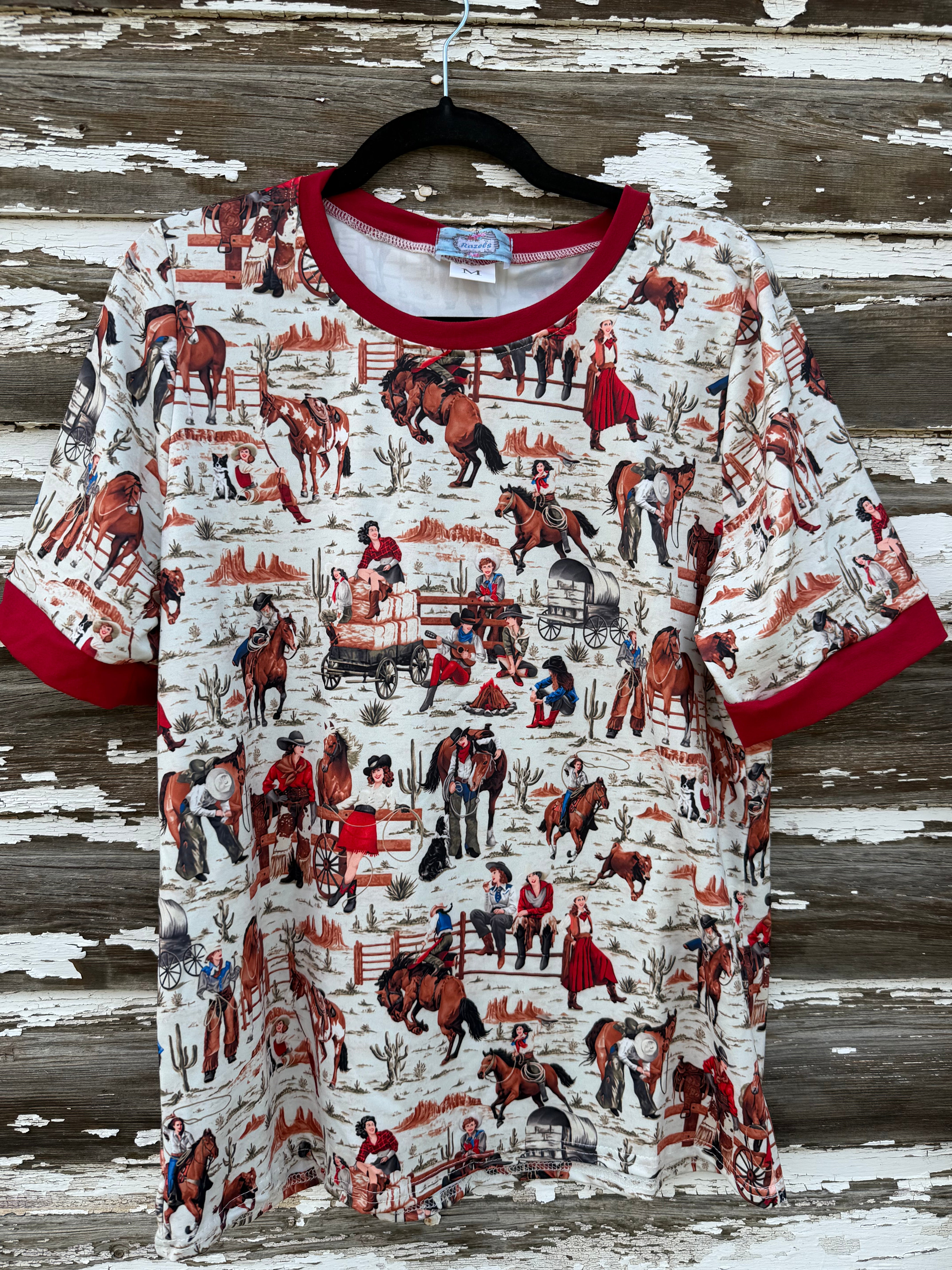 Womens Retro Cowgirl Pajamas, Western Rodeo Lounge Set, Matching Family PJs