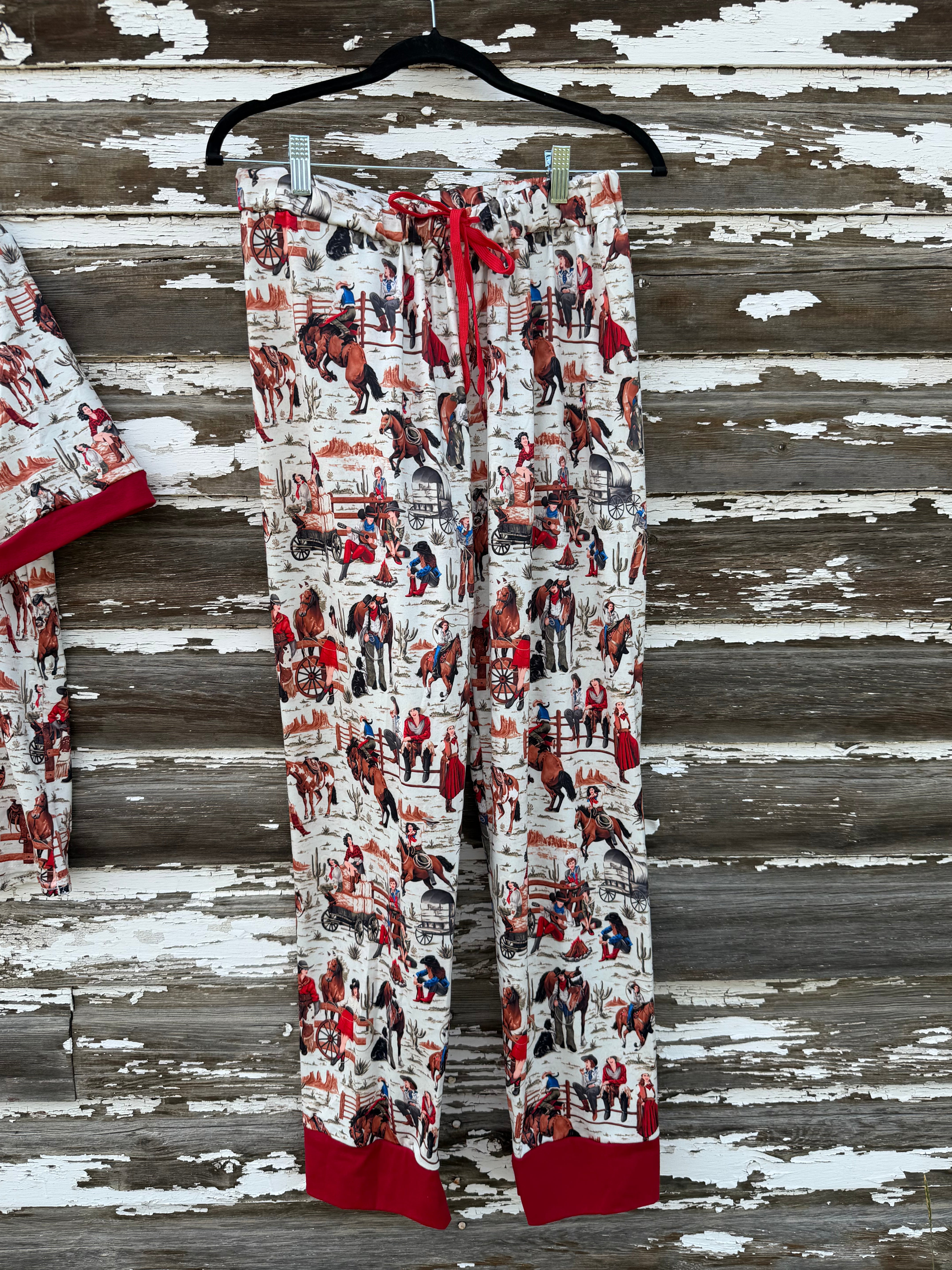 Womens Retro Cowgirl Pajamas, Western Rodeo Lounge Set, Matching Family PJs