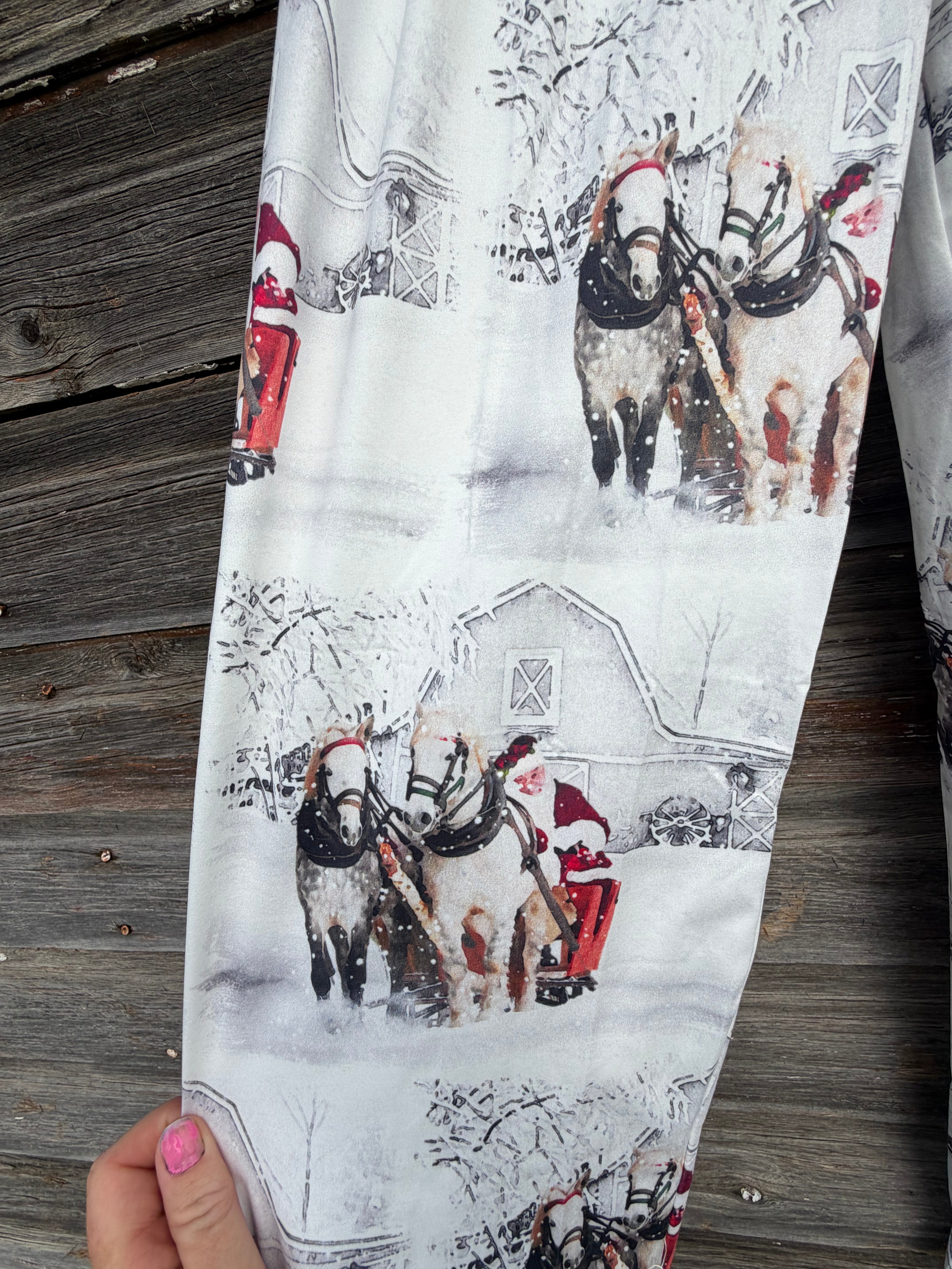 Western Christmas Sleigh Ride Pajamas, Adult Cowboy Santa PJs, Matching Family Holiday PJs