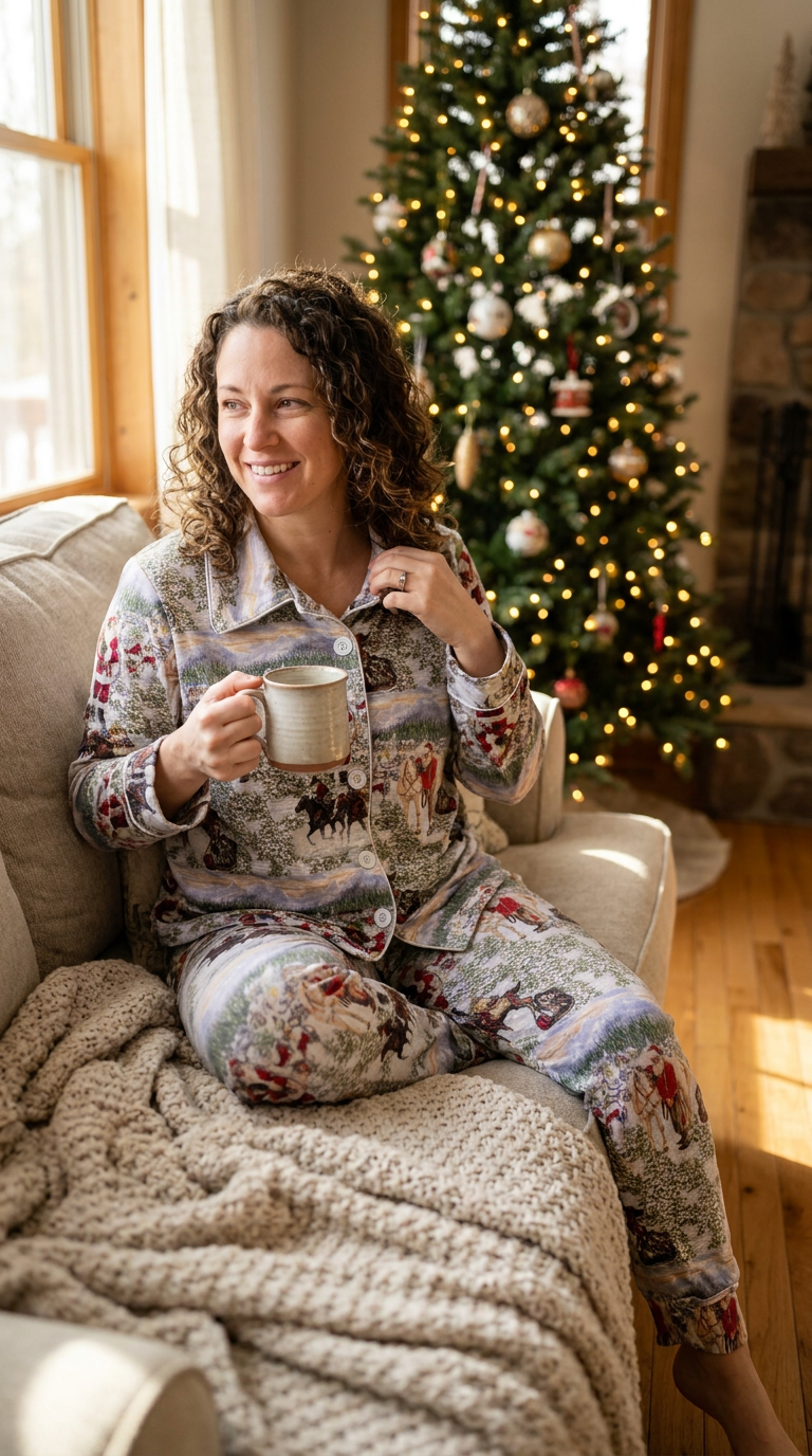 Adult Cowboy Santa Christmas Pajamas, Matching Western Family PJs