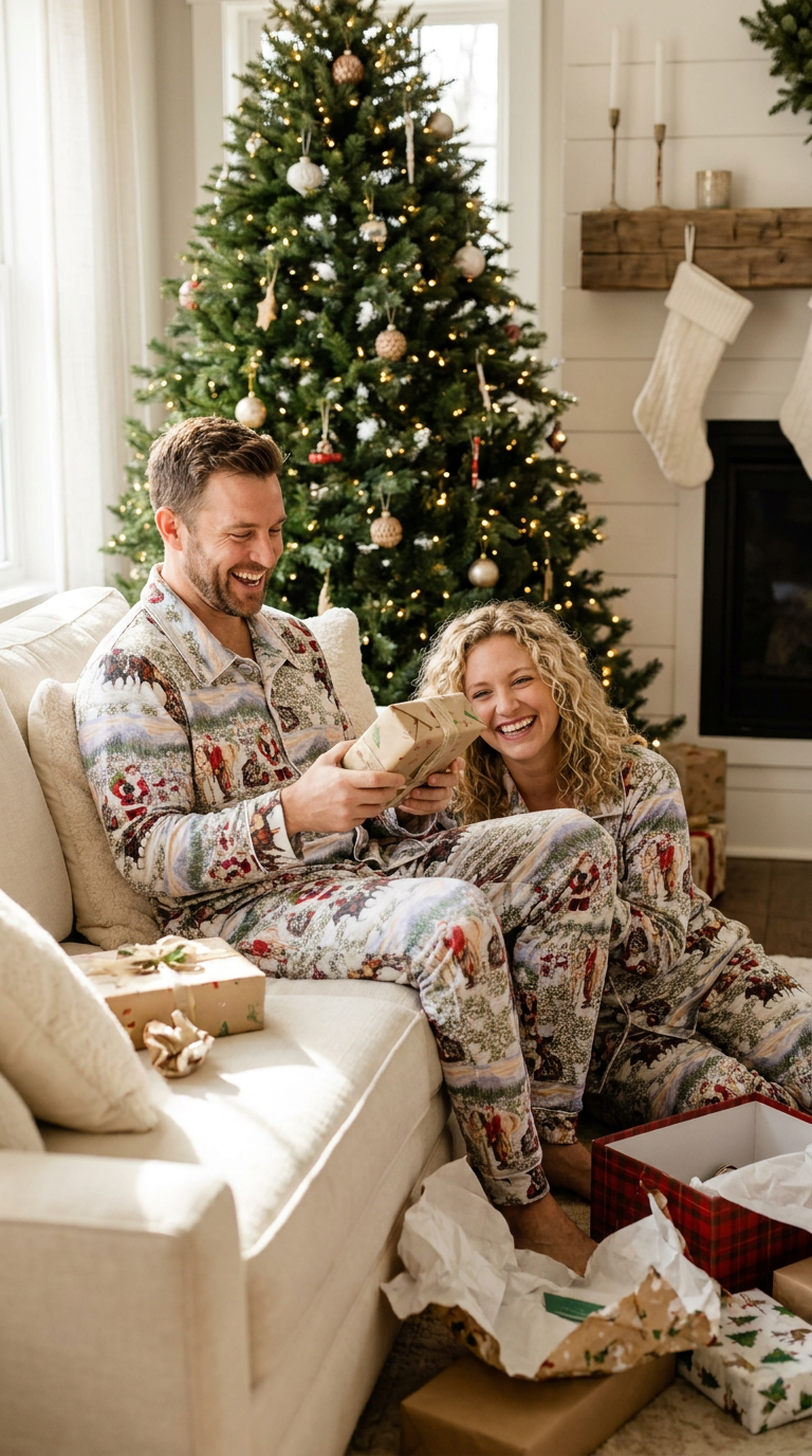 Adult Cowboy Santa Christmas Pajamas, Matching Western Family PJs