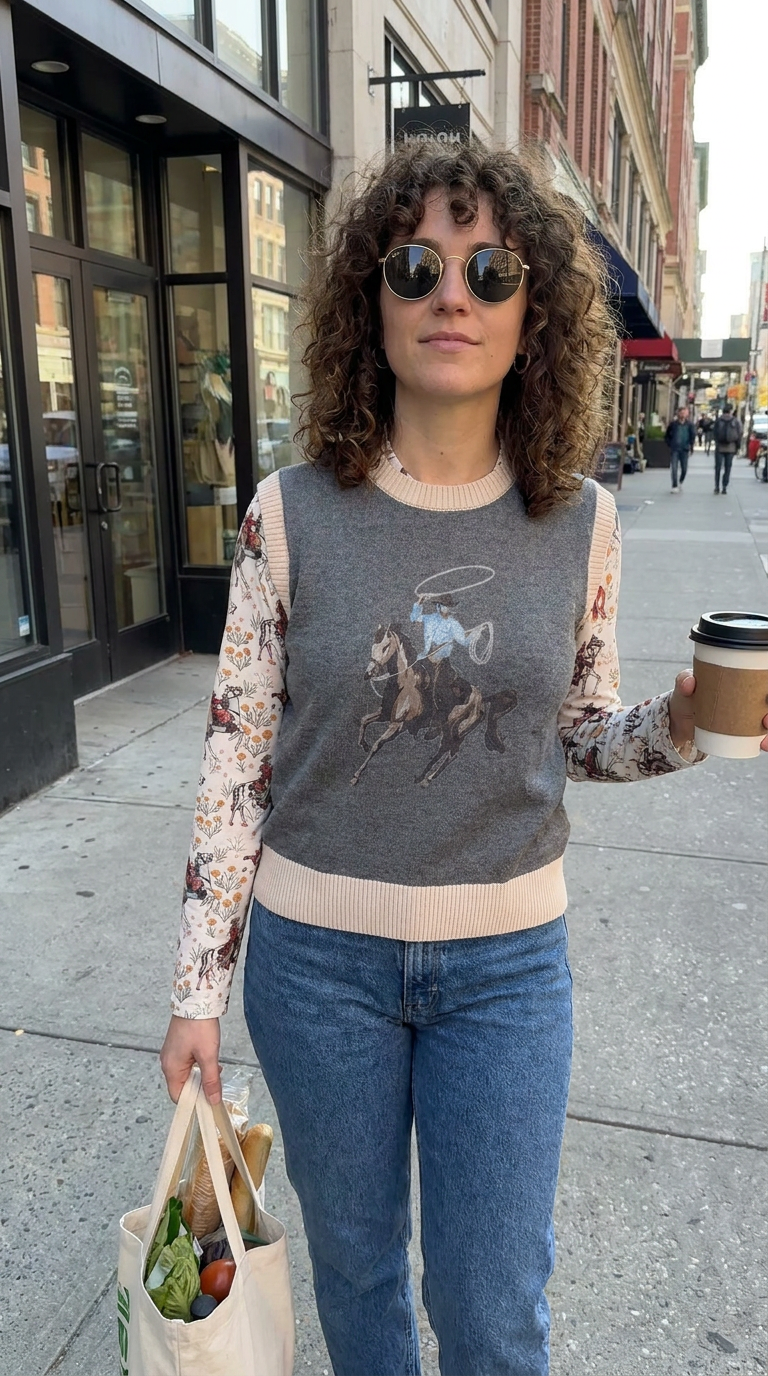 Women’s Western Sweater Vest, Layering Fall Vest, Team Roping Cowboy Horse
