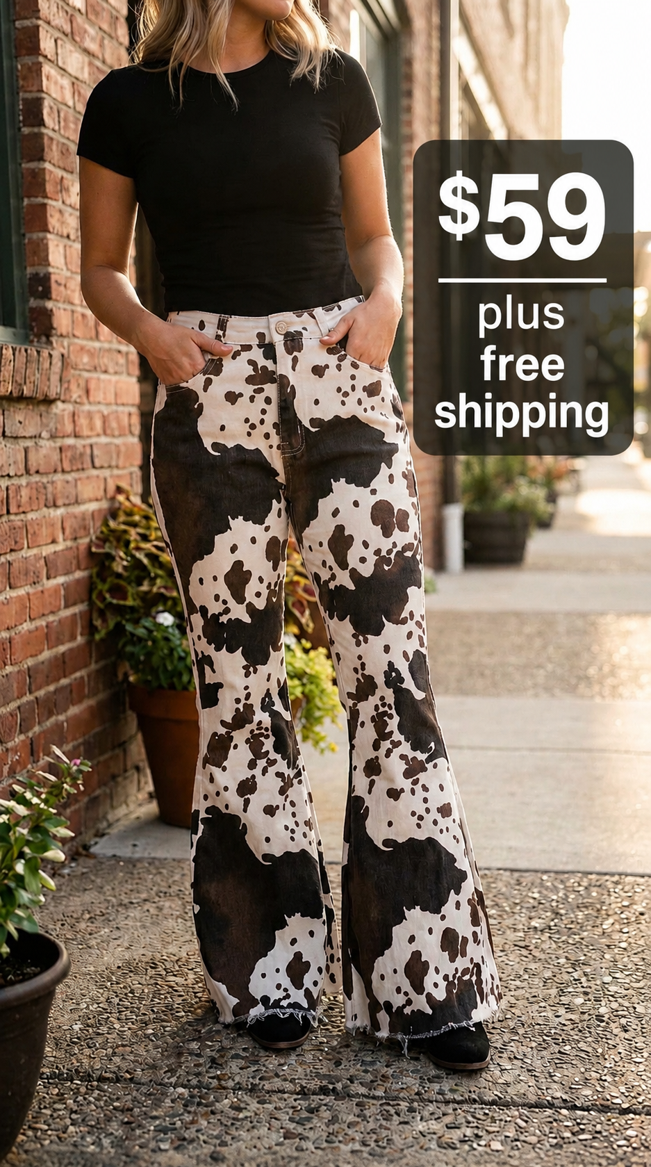 Cow Print Jeans Women | Western Bell Bottom Pants High Waisted Wide Leg Cowhide Pants