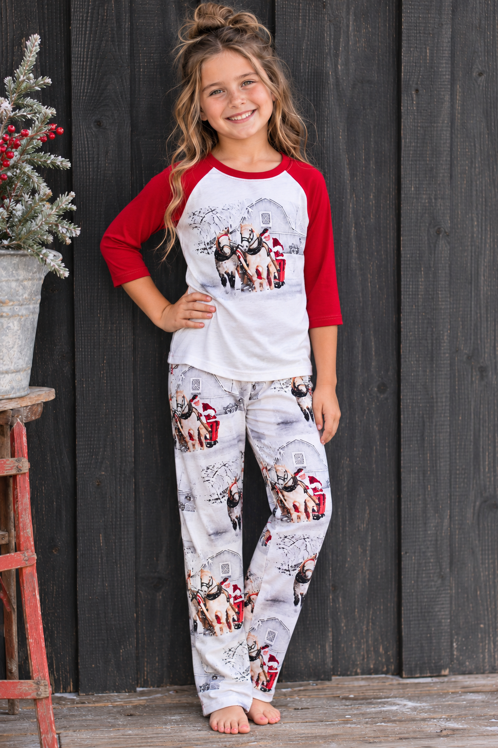 Western Christmas Sleigh Ride Pajamas, Adult Cowboy Santa PJs, Matching Family Holiday PJs