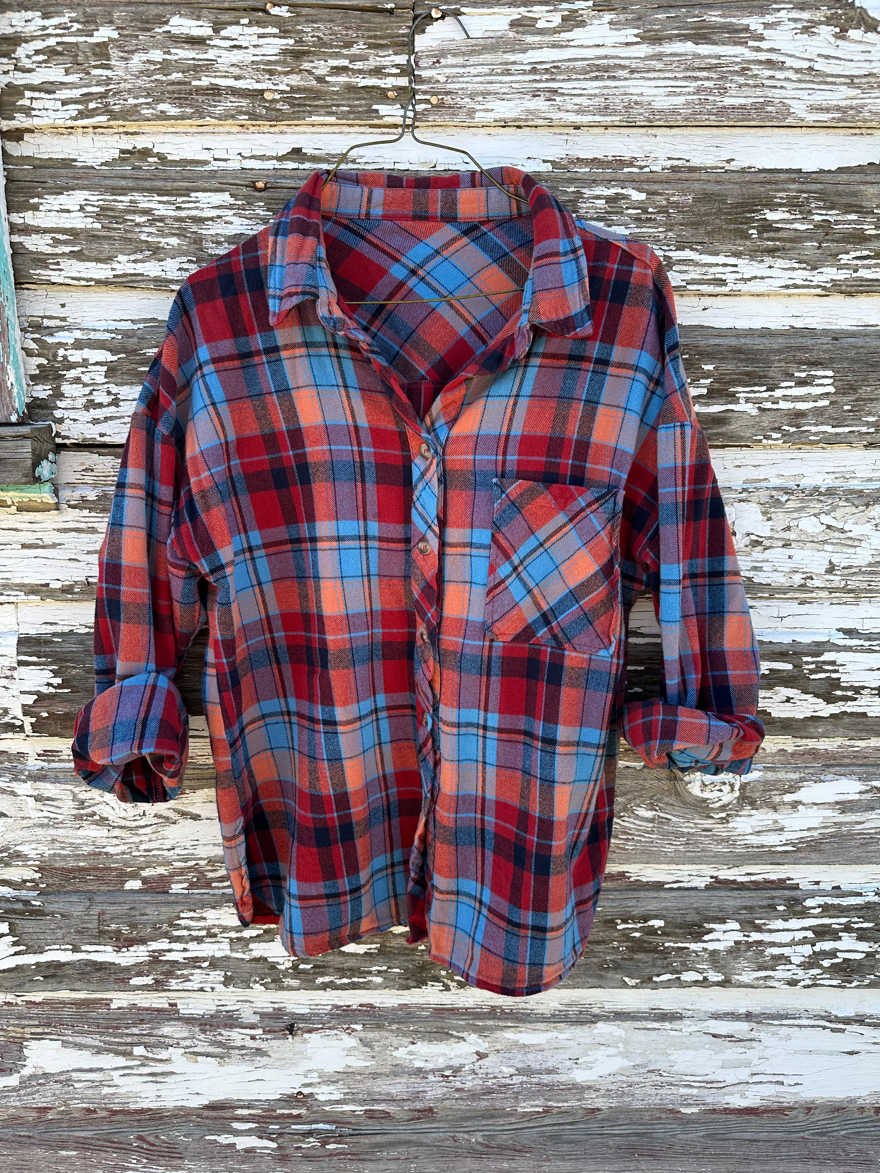 FALL Plaid Shirt – Womens's Vintage Style Western Loose Fit Button Up Long Sleeve Shirt