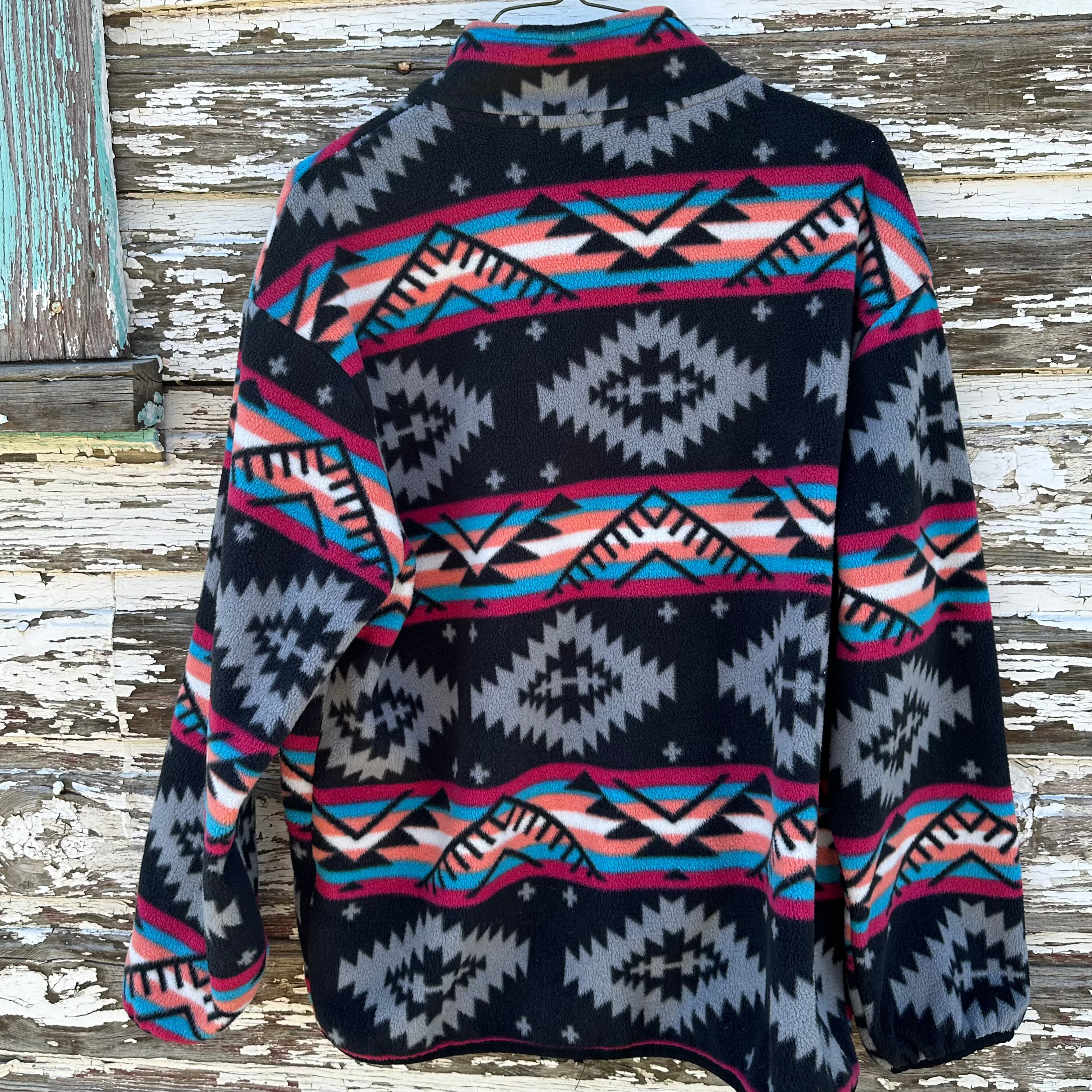 Aztec Fleece Jacket for Women – Western Zip-Up Sweatshirt, Black Aztec Boho