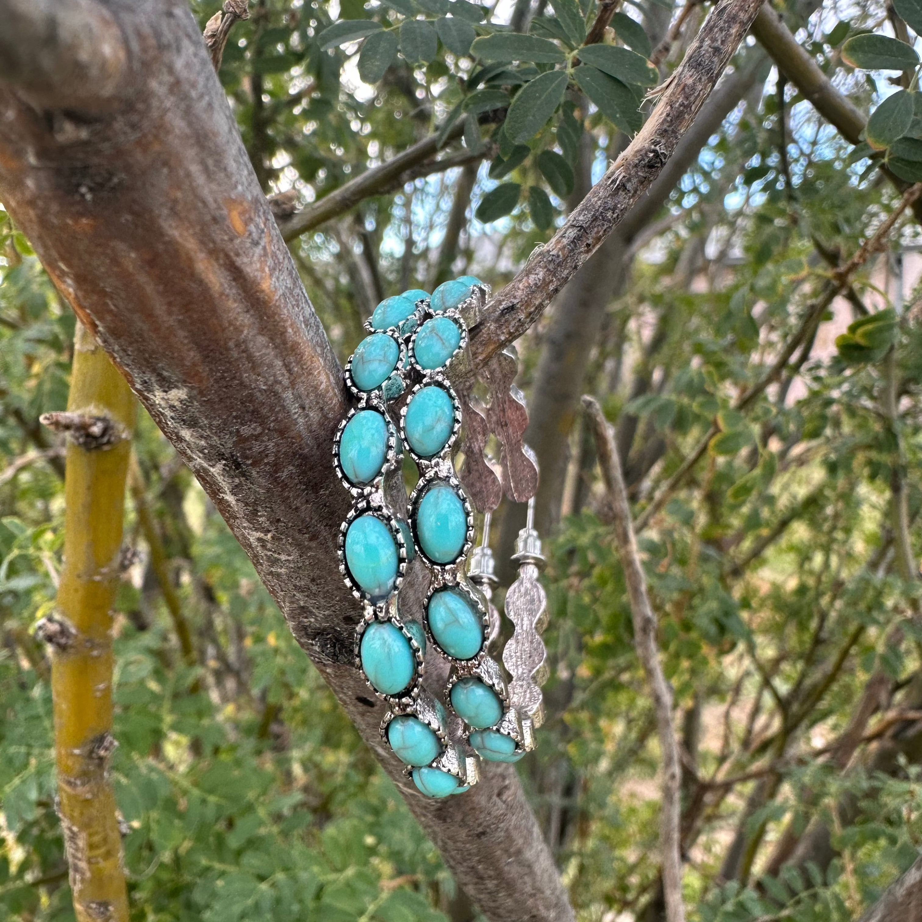 Western Turquoise Hoop Earrings - Turquoise Earrings, Western Earrings for Women, Large Hoop Earrings