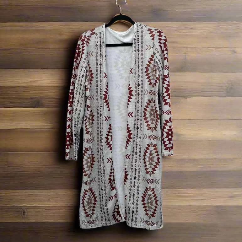 Western Aztec Print Cardigan | Long Western Cardigan | Cozy Fall Layering Piece