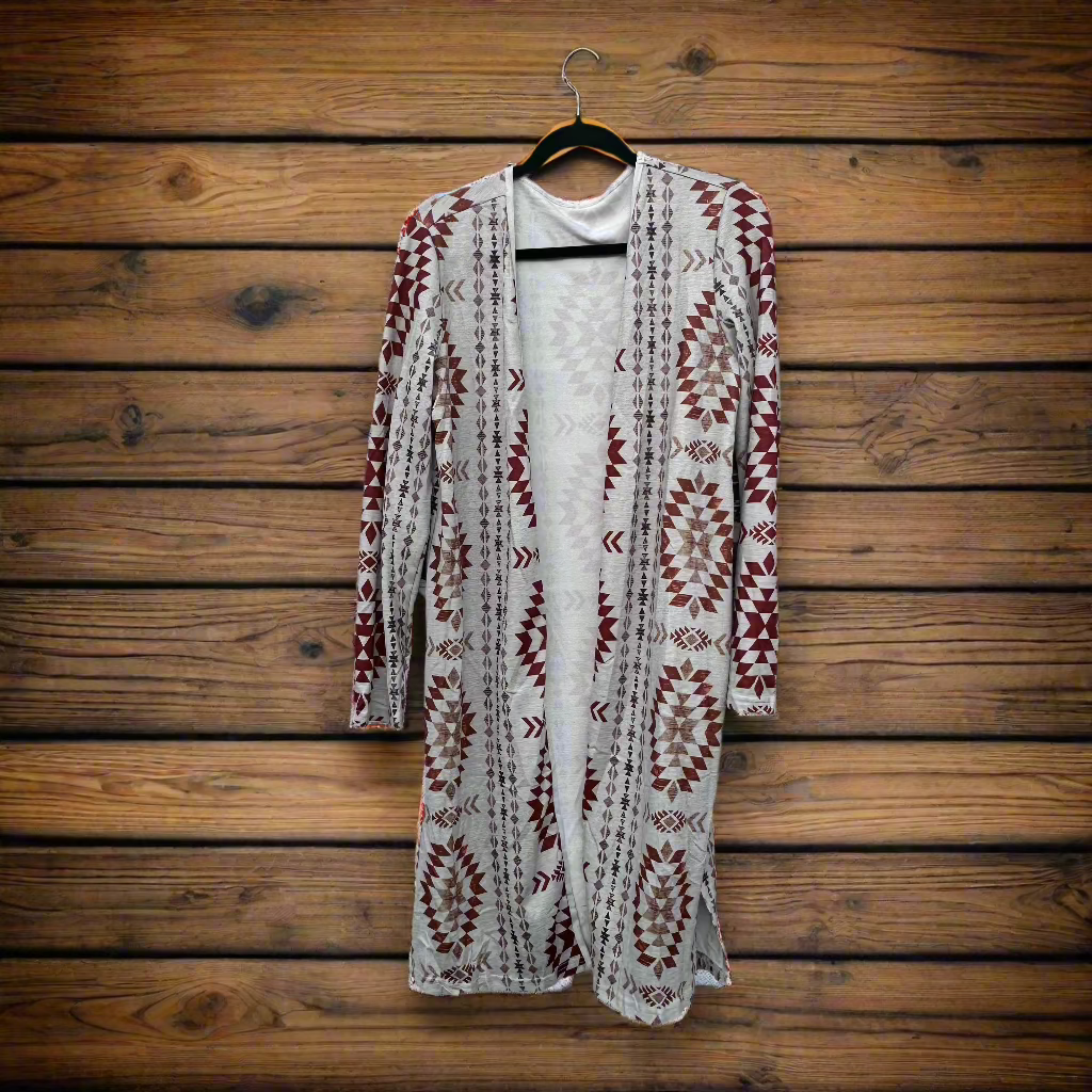 Western Aztec Print Cardigan | Long Western Cardigan | Cozy Fall Layering Piece