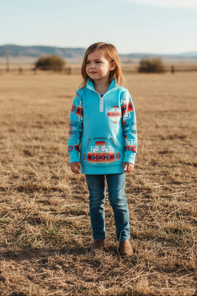 Kids Western Pullover – Southwestern Quarter Zip Sweatshirt, Cowboy Cowgirl Lightweight Sweatshirt Back to School -Razels