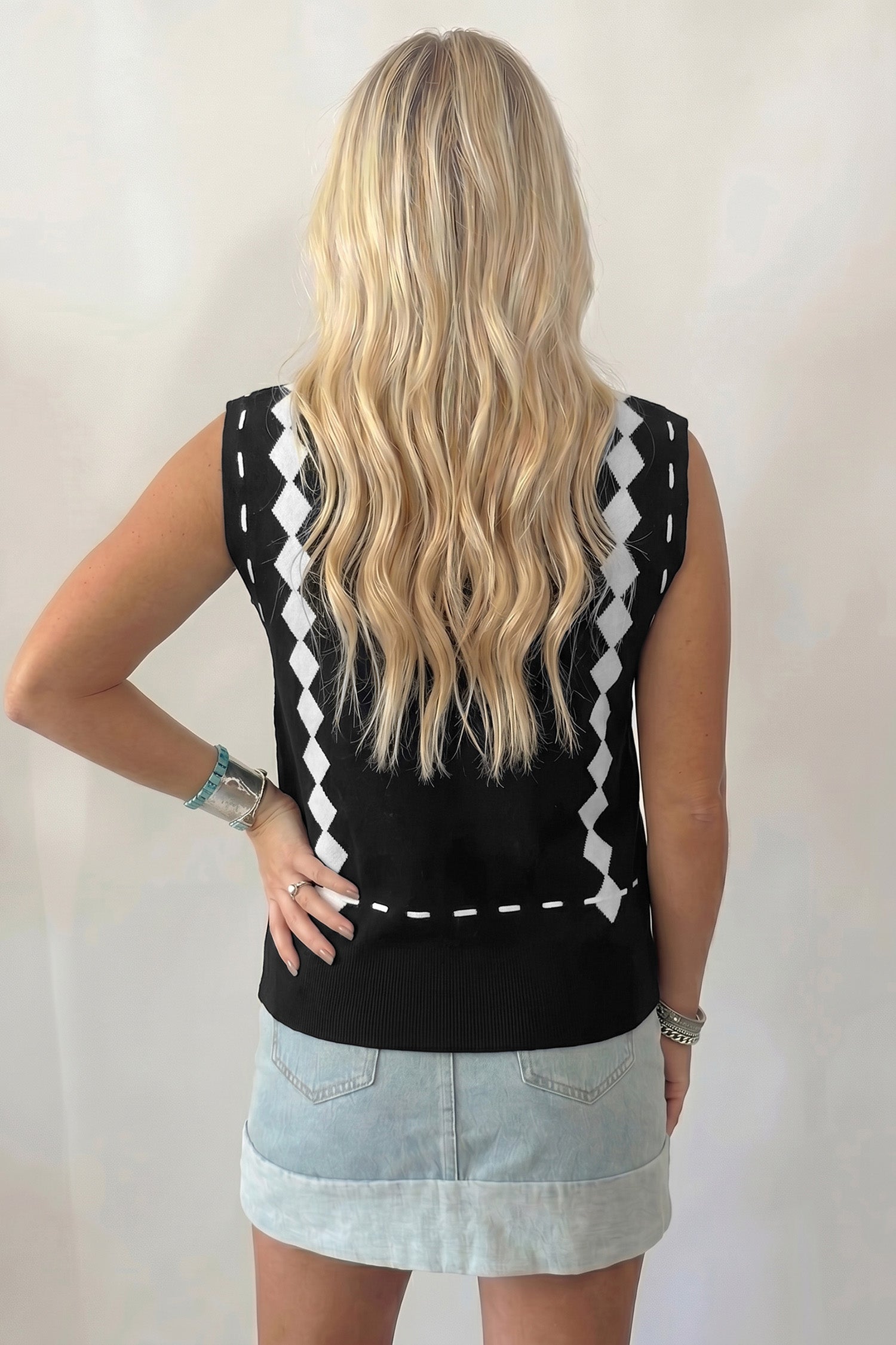 Women’s Black Horse Geometric Print Sweater Vest
