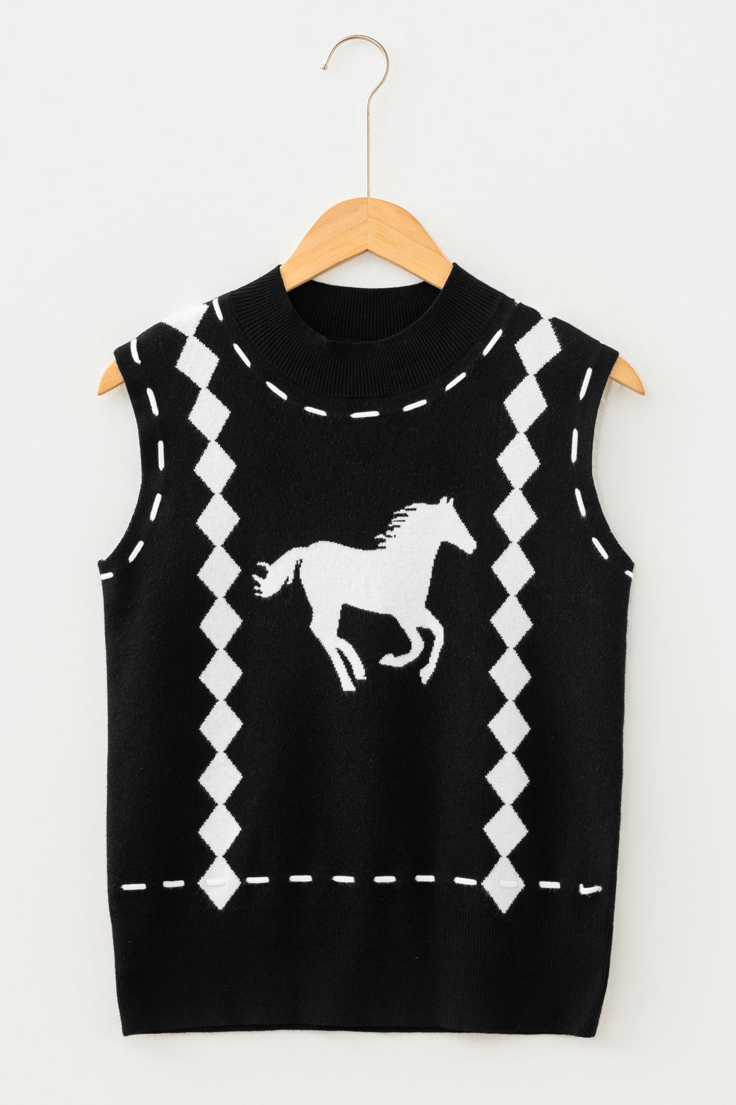 Women’s Black Horse Geometric Print Sweater Vest