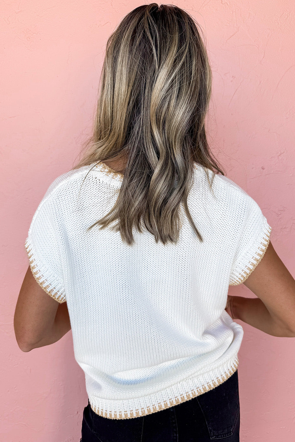 YEEHAW Short Sleeve Sweater Tee – Western Knit Top with Contrast Stitching