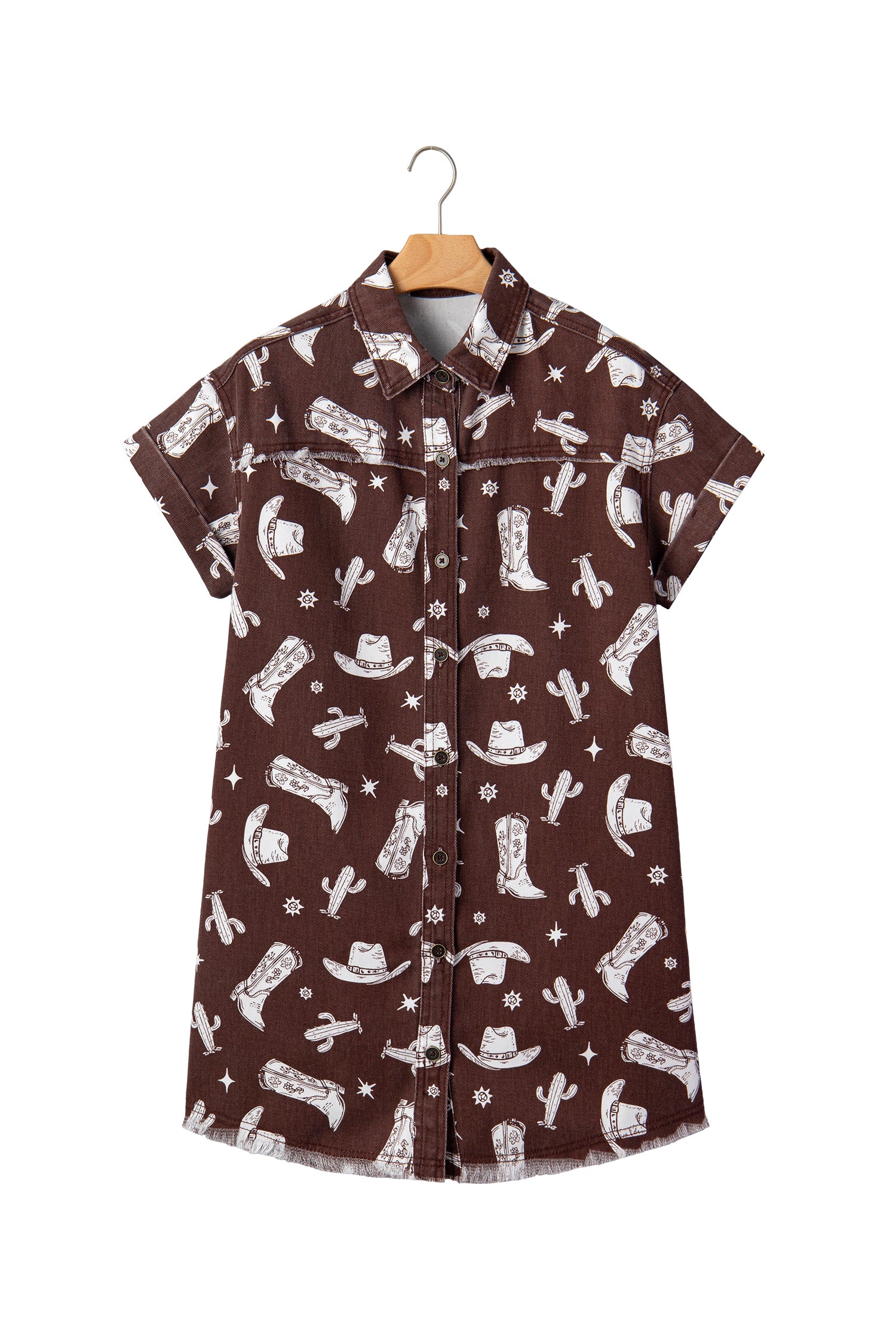 Women’s Brown Western Print Denim Mini Dress