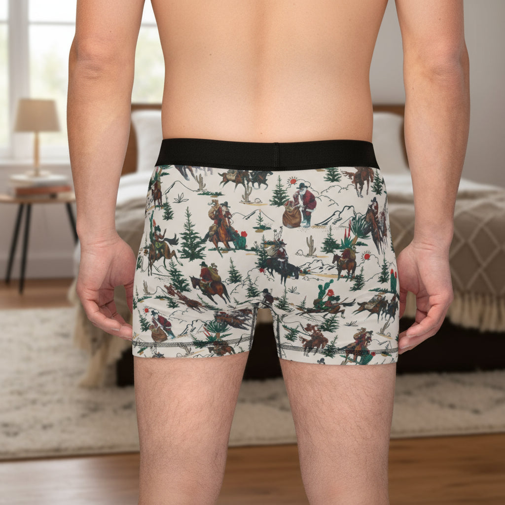 Men's Cowboy Santa Boxers: Funny Western Christmas Underwear -Razels